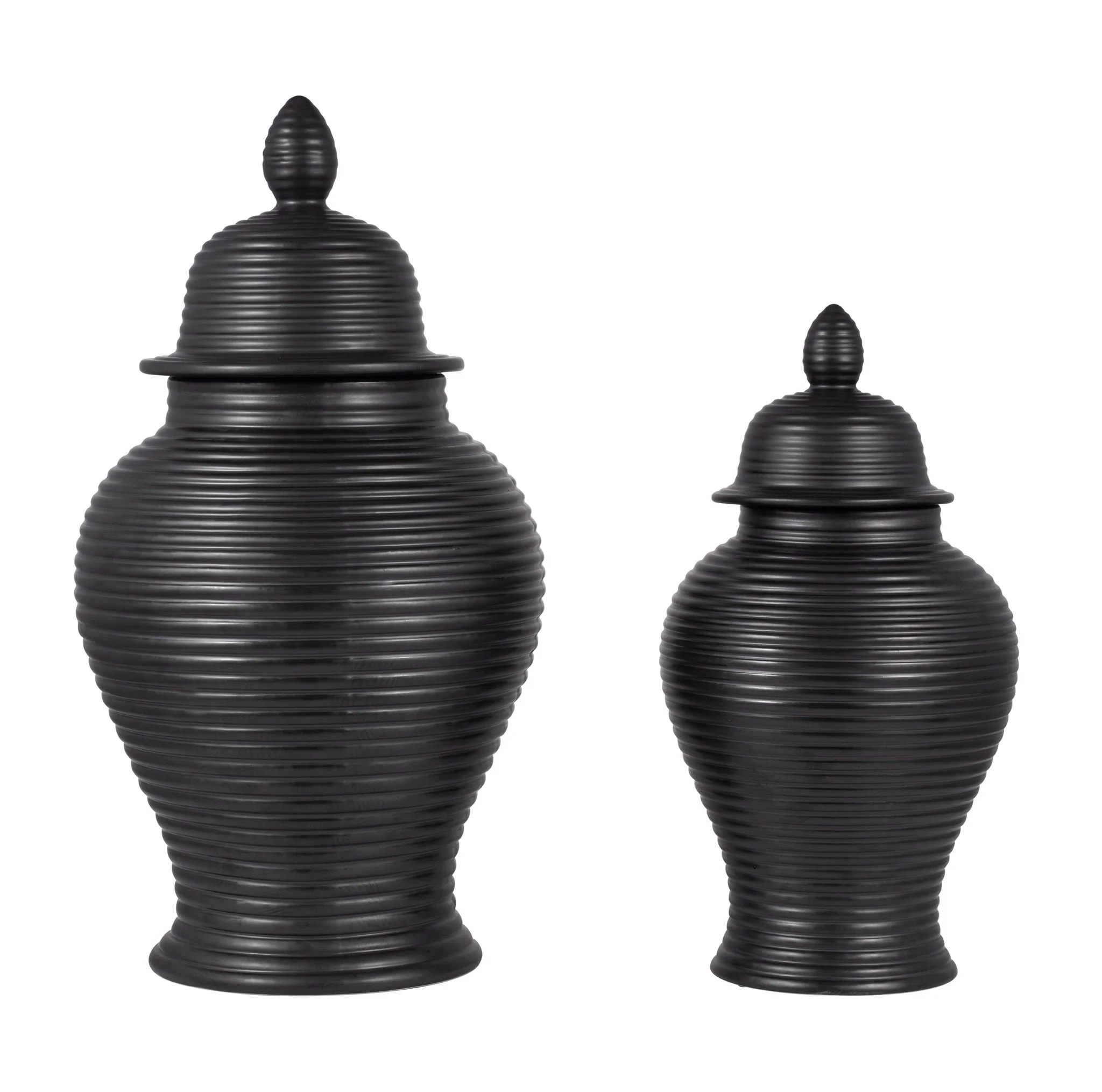 Cer, 18" Ribbed Temple Jar, Black - Image 7