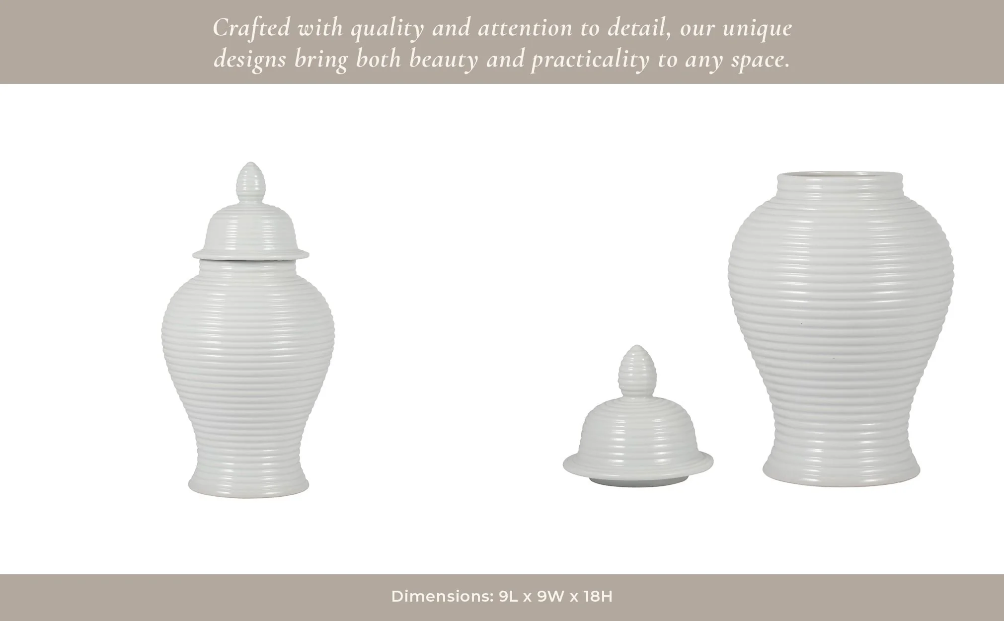 Cer, 18" Ribbed Temple Jar, White - Image 13