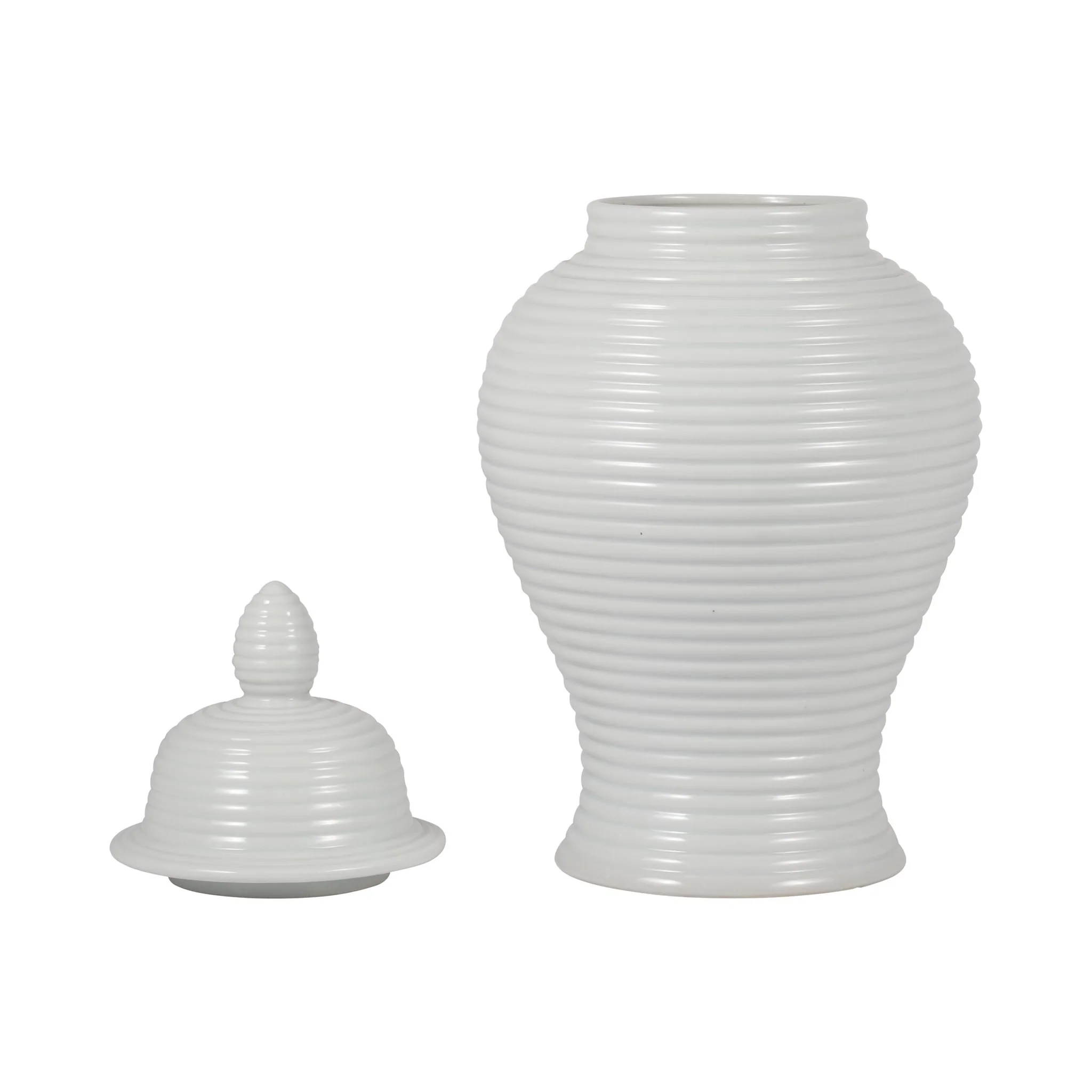 Cer, 18" Ribbed Temple Jar, White - Image 2