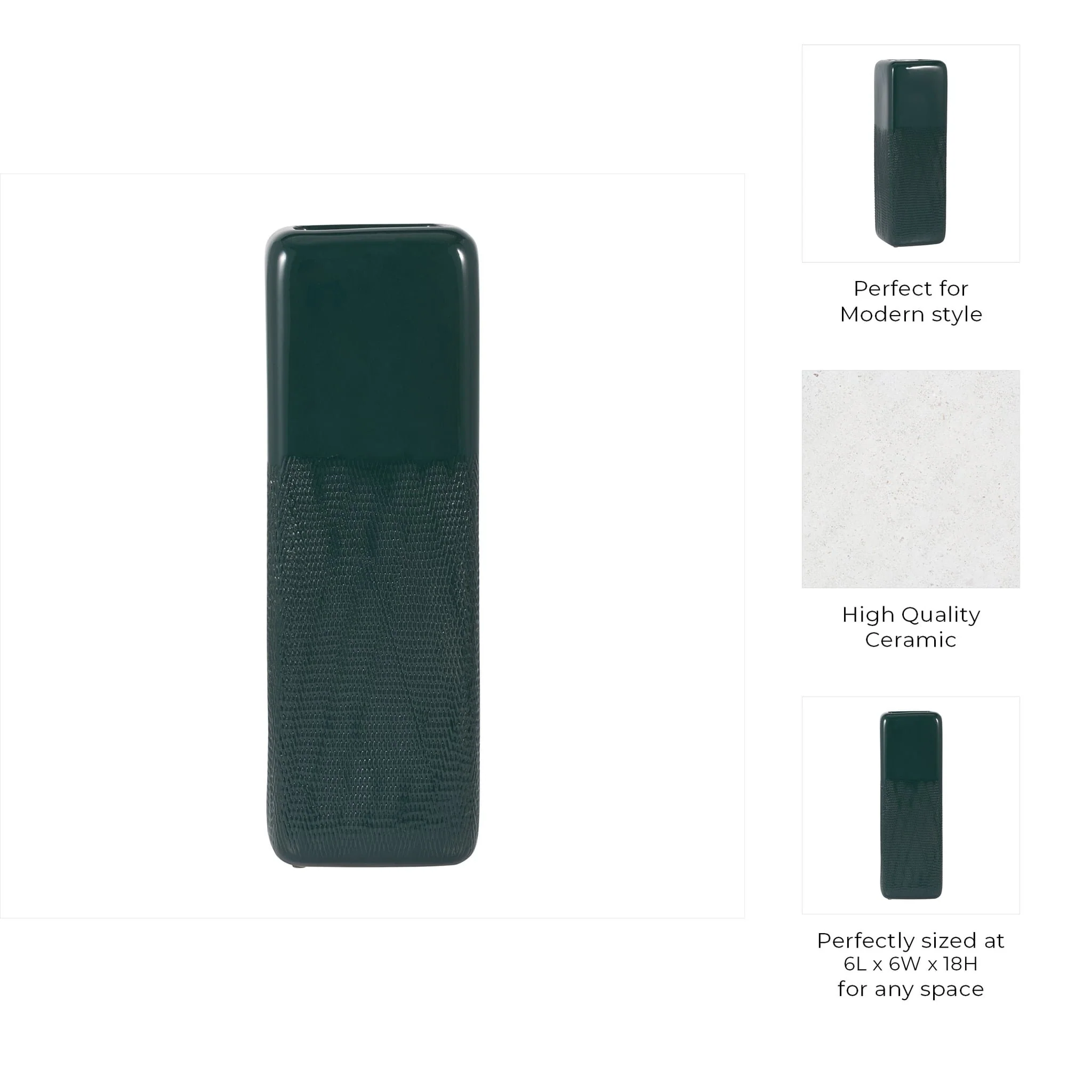 Cer, 18" Squared Grooved Vase, Forest Green - Image 8