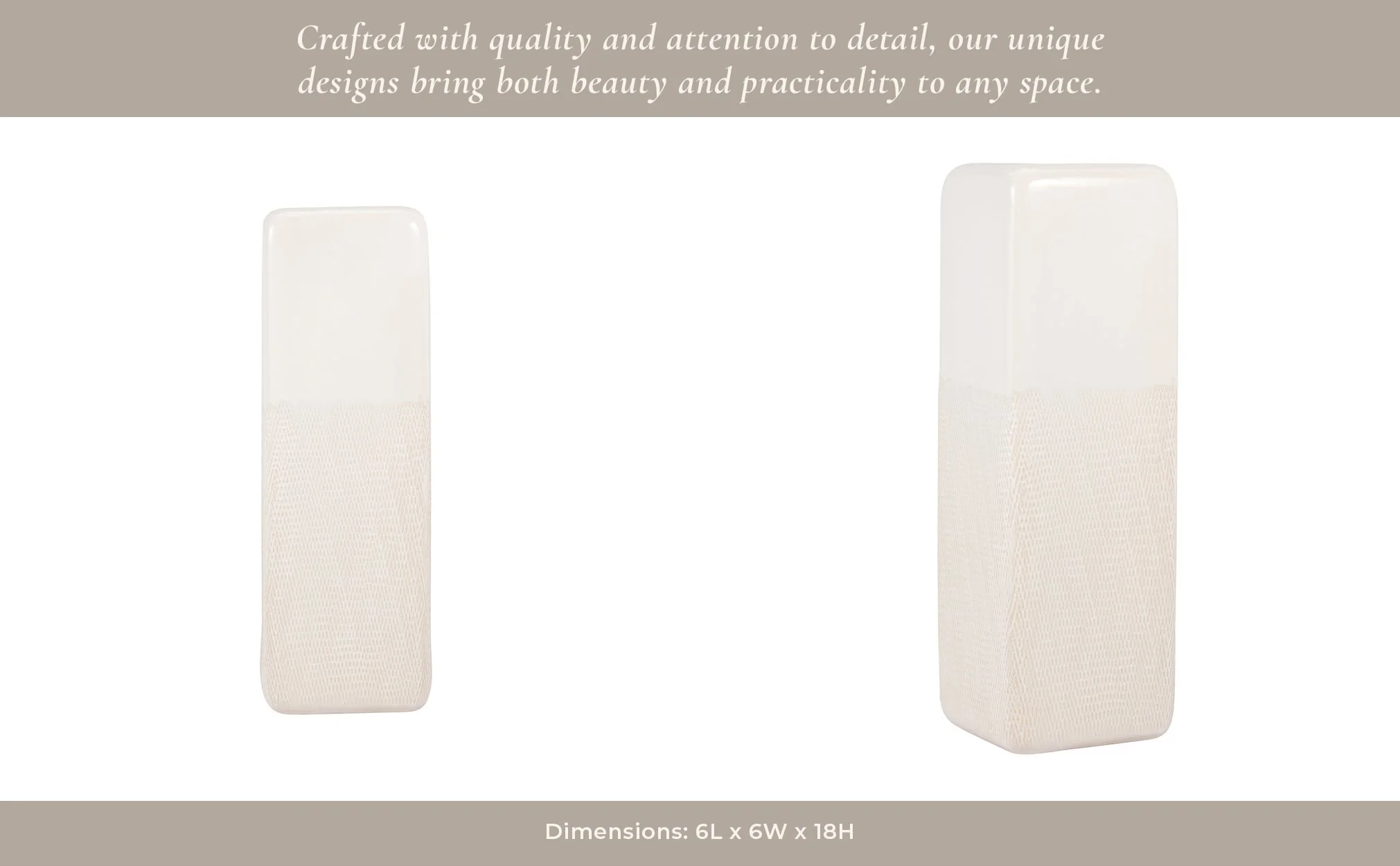 Cer, 18" Squared Grooved Vase, Ivory - Image 11