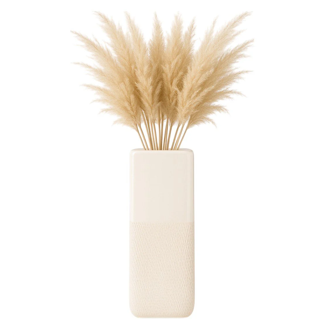 Cer, 18" Squared Grooved Vase, Ivory - Image 2