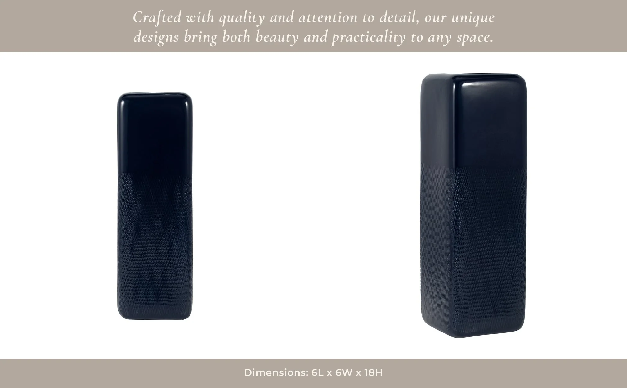 Cer, 18" Squared Grooved Vase, Navy Blue - Image 12