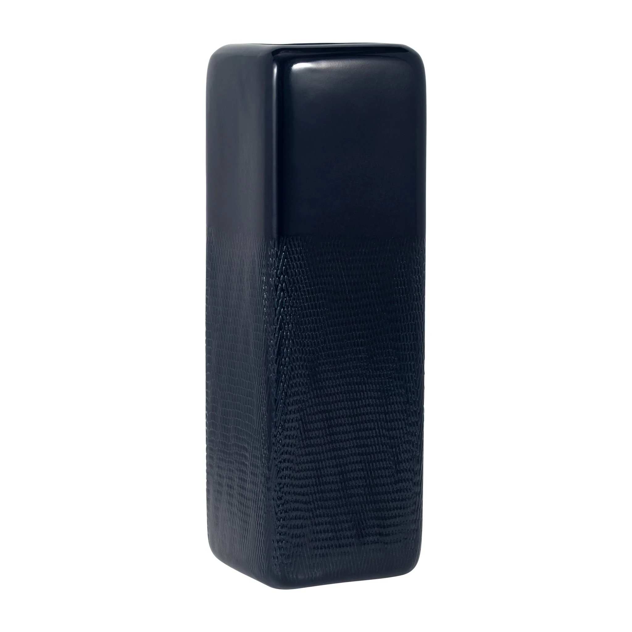 Cer, 18" Squared Grooved Vase, Navy Blue - Image 3