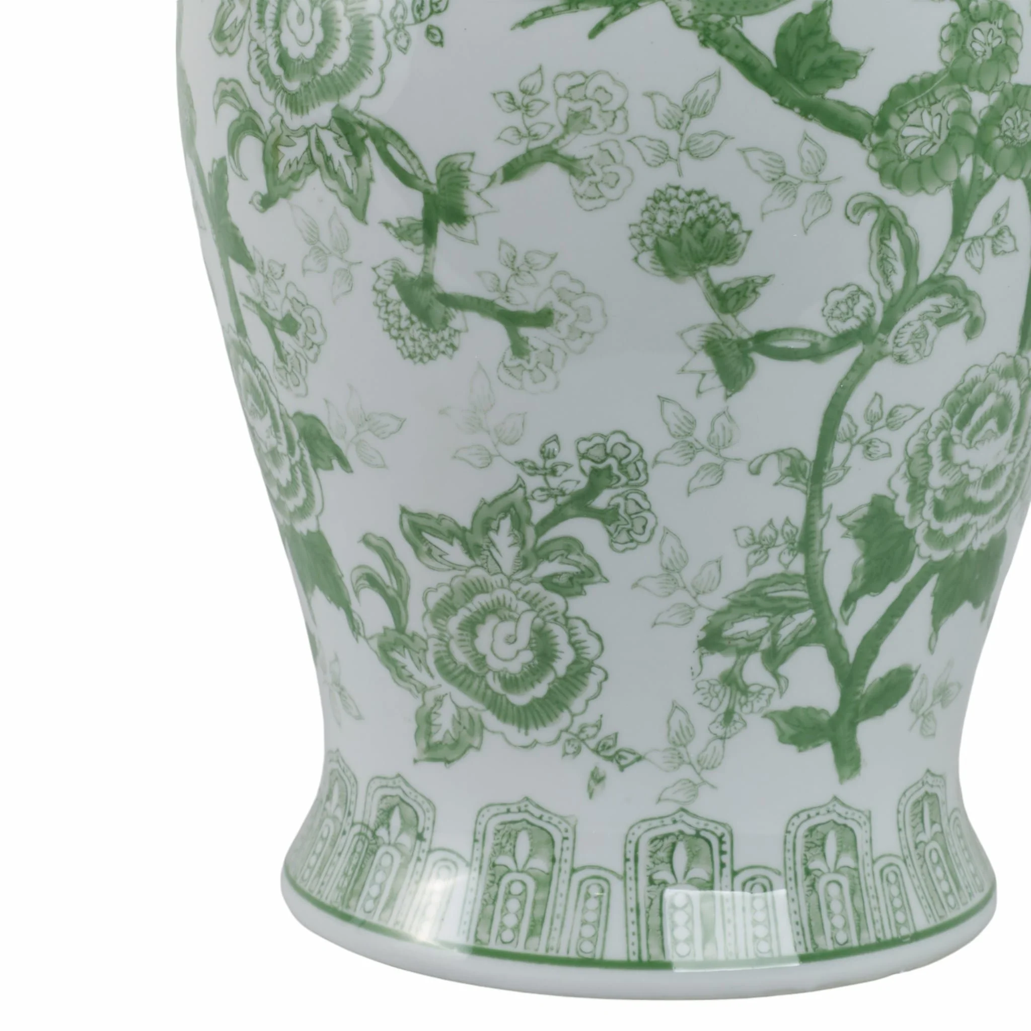 Cer, 18" Temple Jar Bird/flower, Green - Image 5