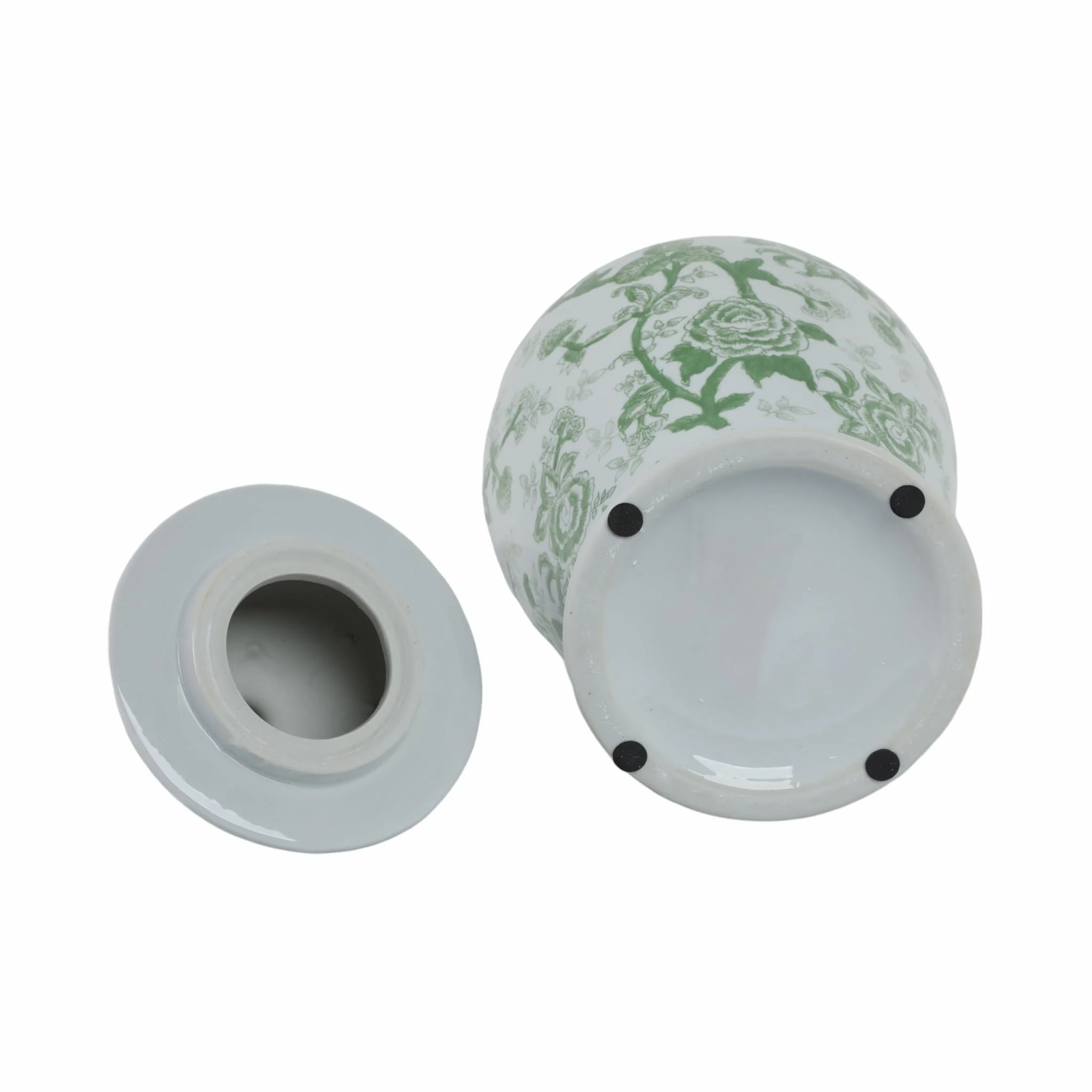 Cer, 18" Temple Jar Bird/flower, Green - Image 7