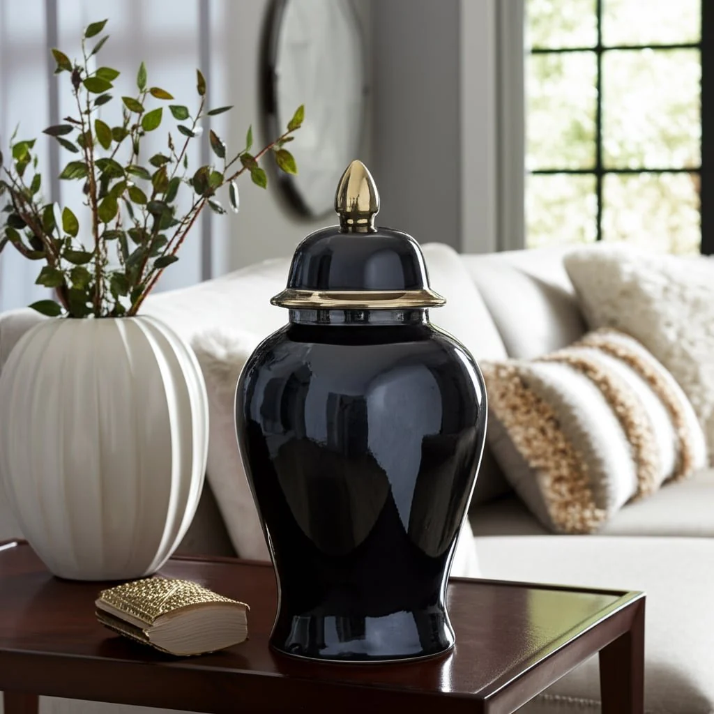 Cer, 18" Temple Jar, Black/gold - Image 10