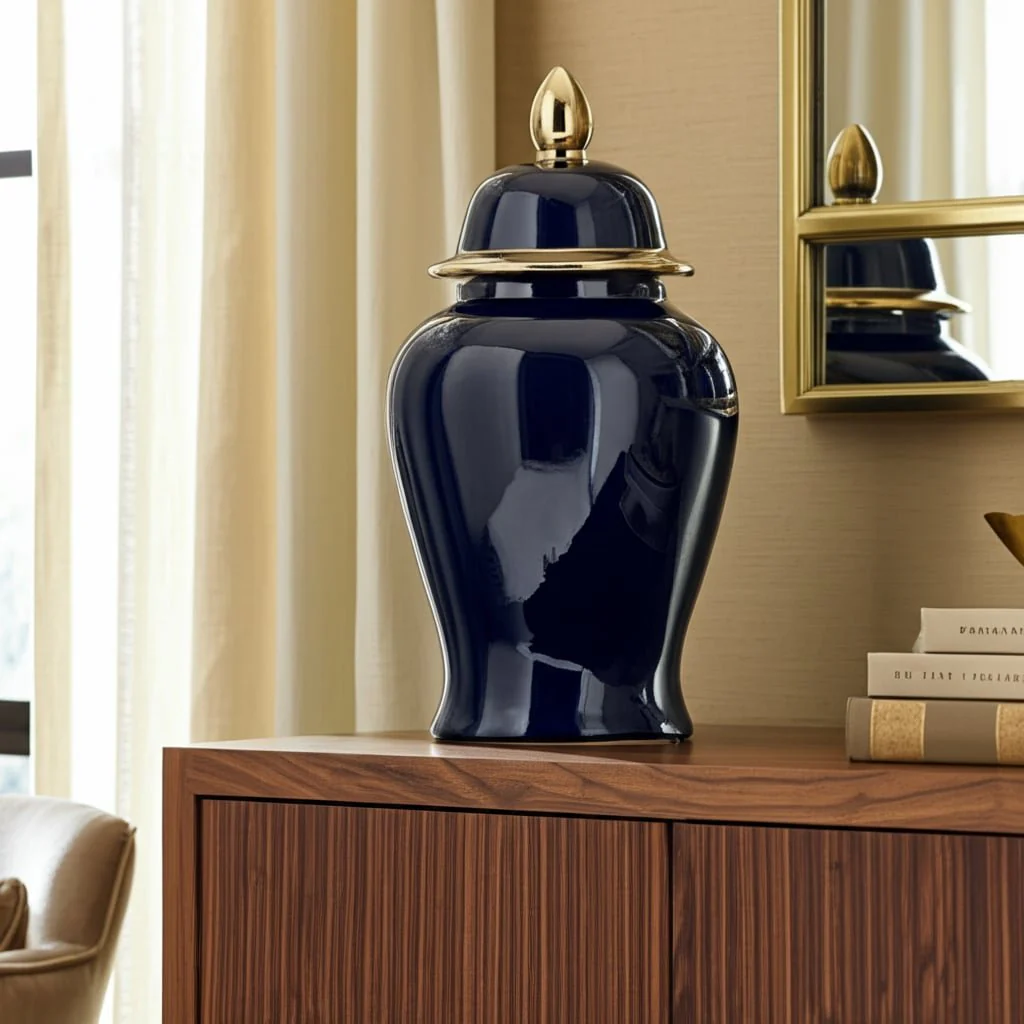 Cer, 18" Temple Jar, Navy/gold - Image 10