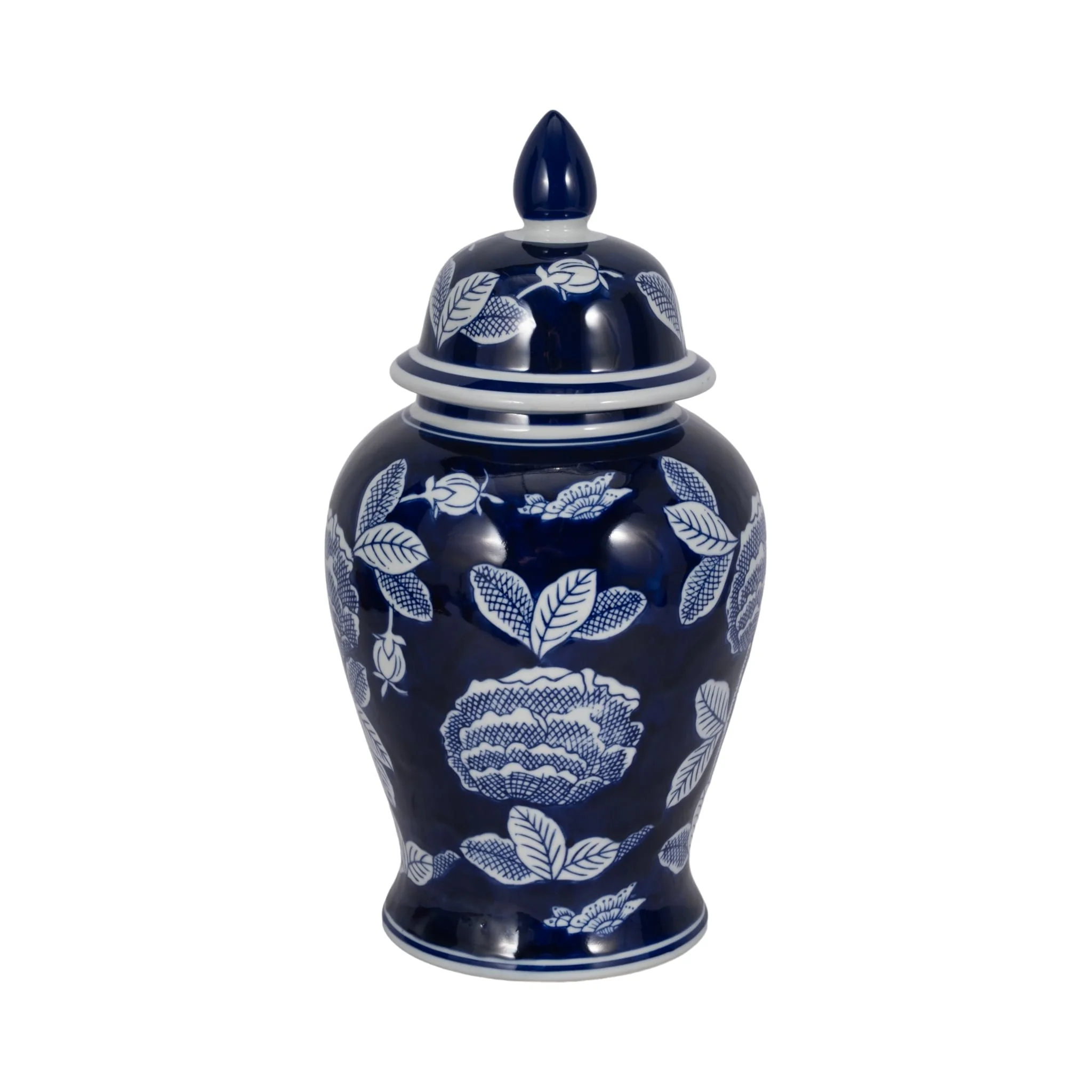 Cer, 18"h Flower Temple Jar, Wht/blu - Image 4