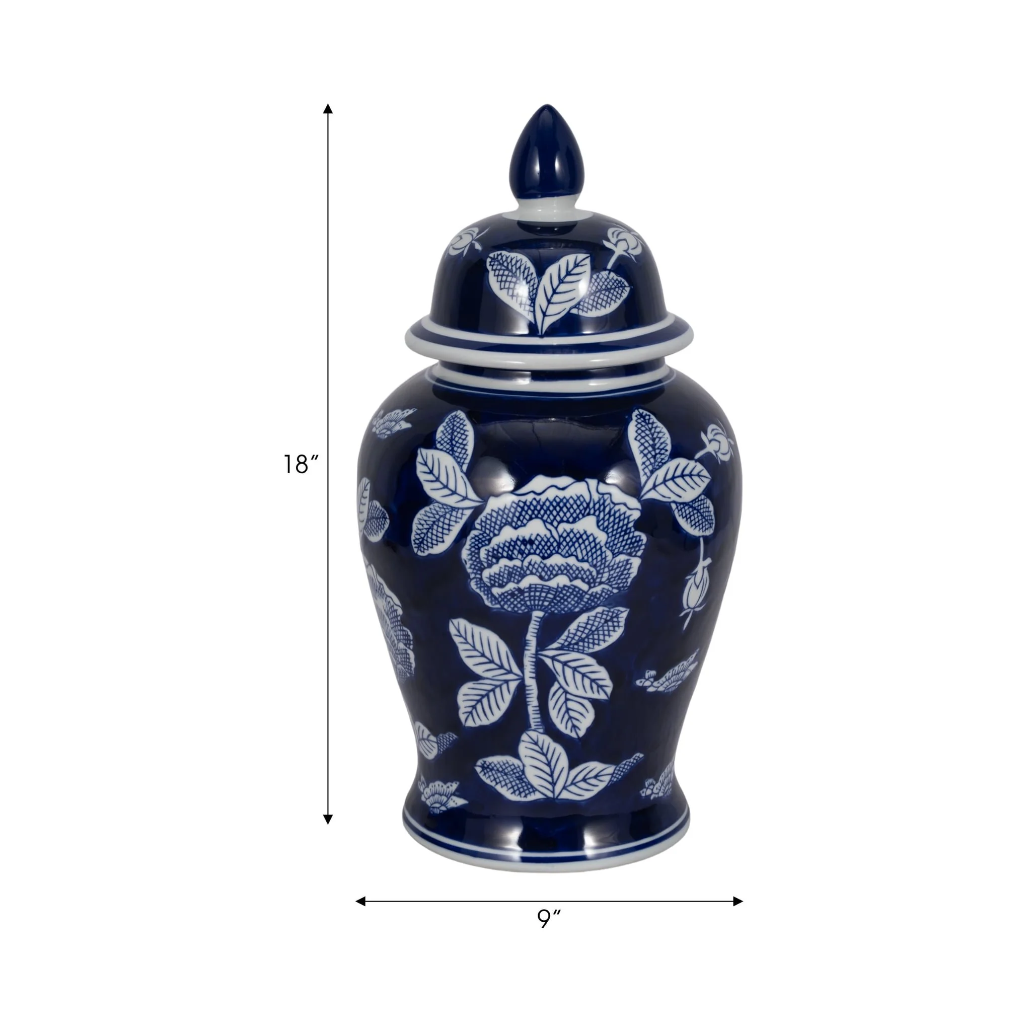 Cer, 18"h Flower Temple Jar, Wht/blu - Image 8