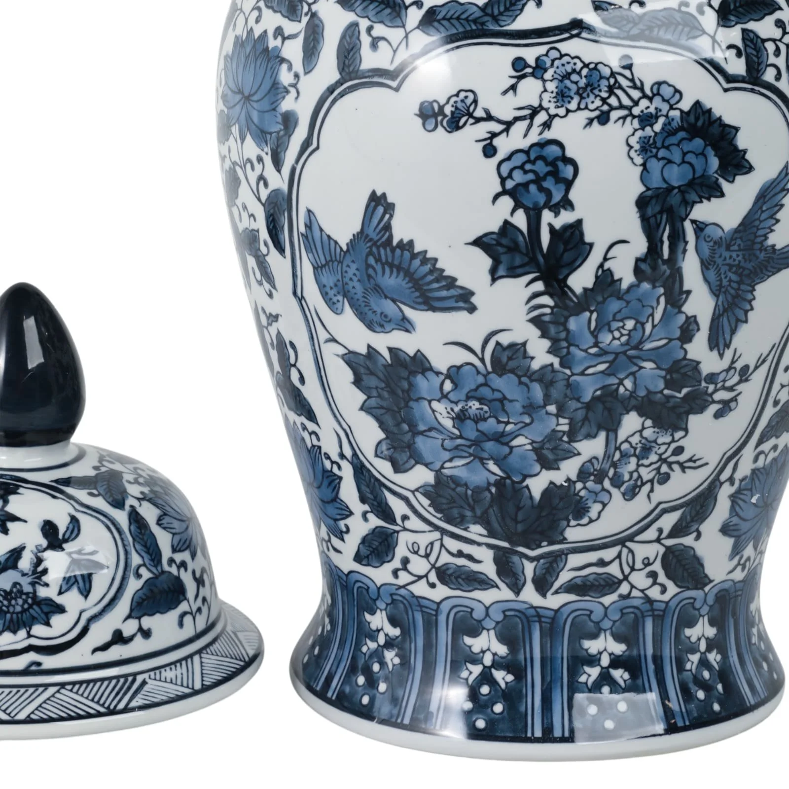 Cer, 18"h Flowers Temple Jar, Blue - Image 5