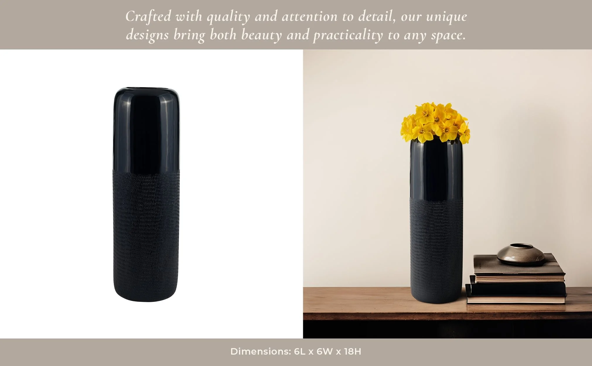 Cer, 18"h Grooved Vase, Navy Blue - Image 10
