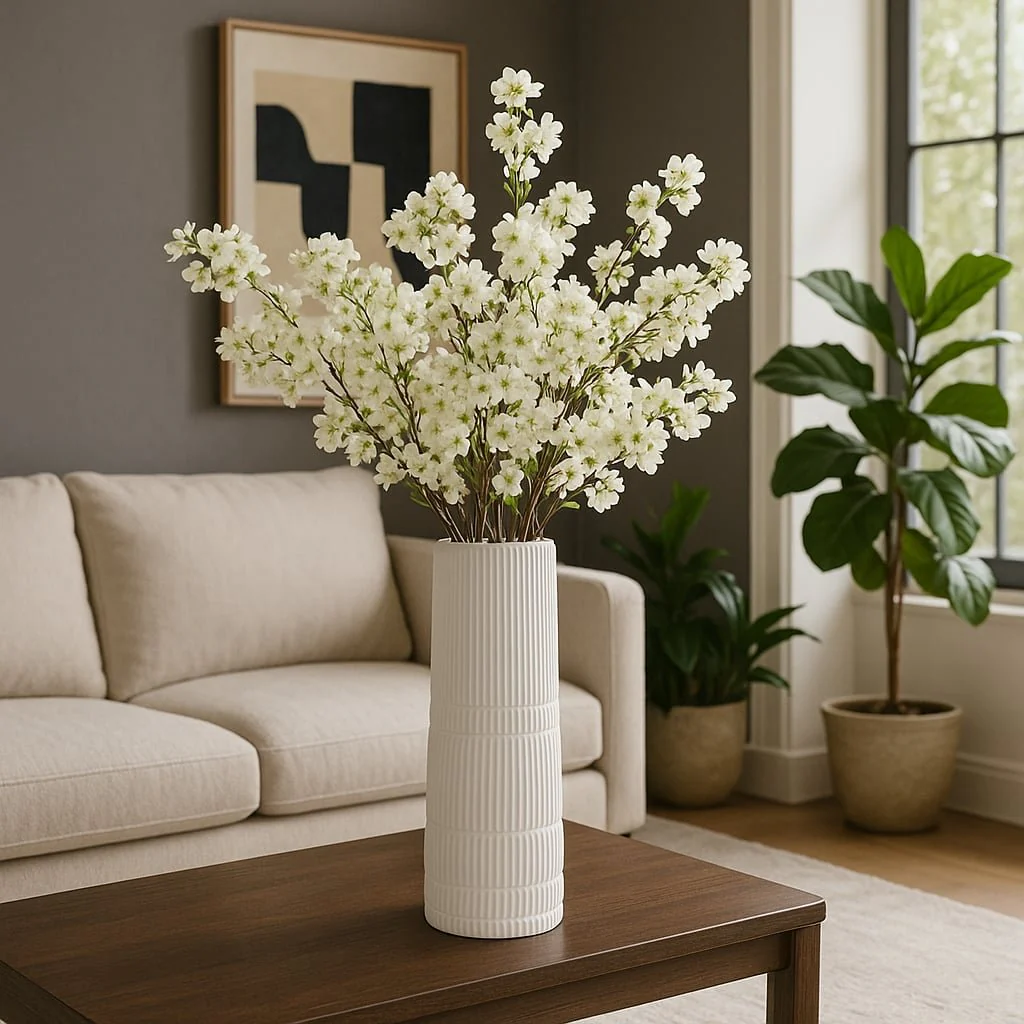 Cer, 18"h Lined Cylinder Vase, White - Image 11