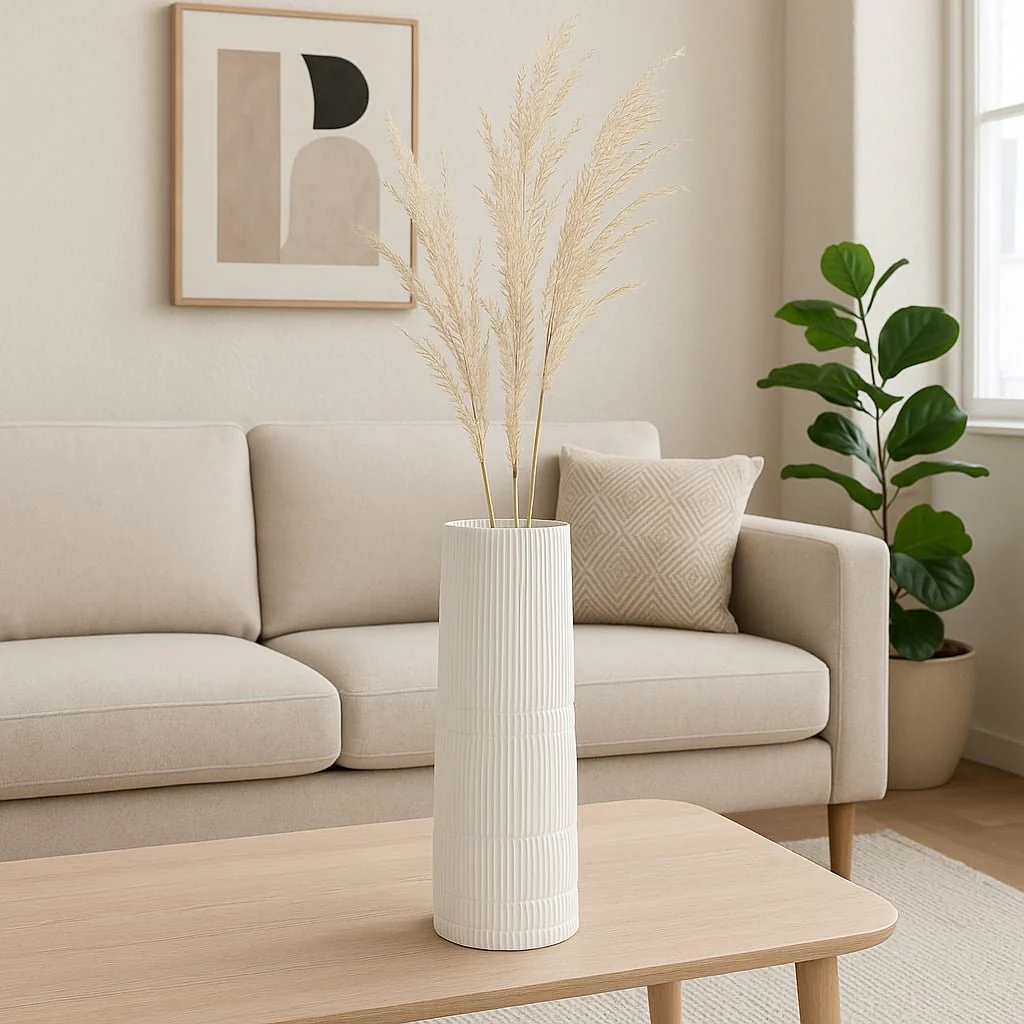 Cer, 18"h Lined Cylinder Vase, White - Image 12