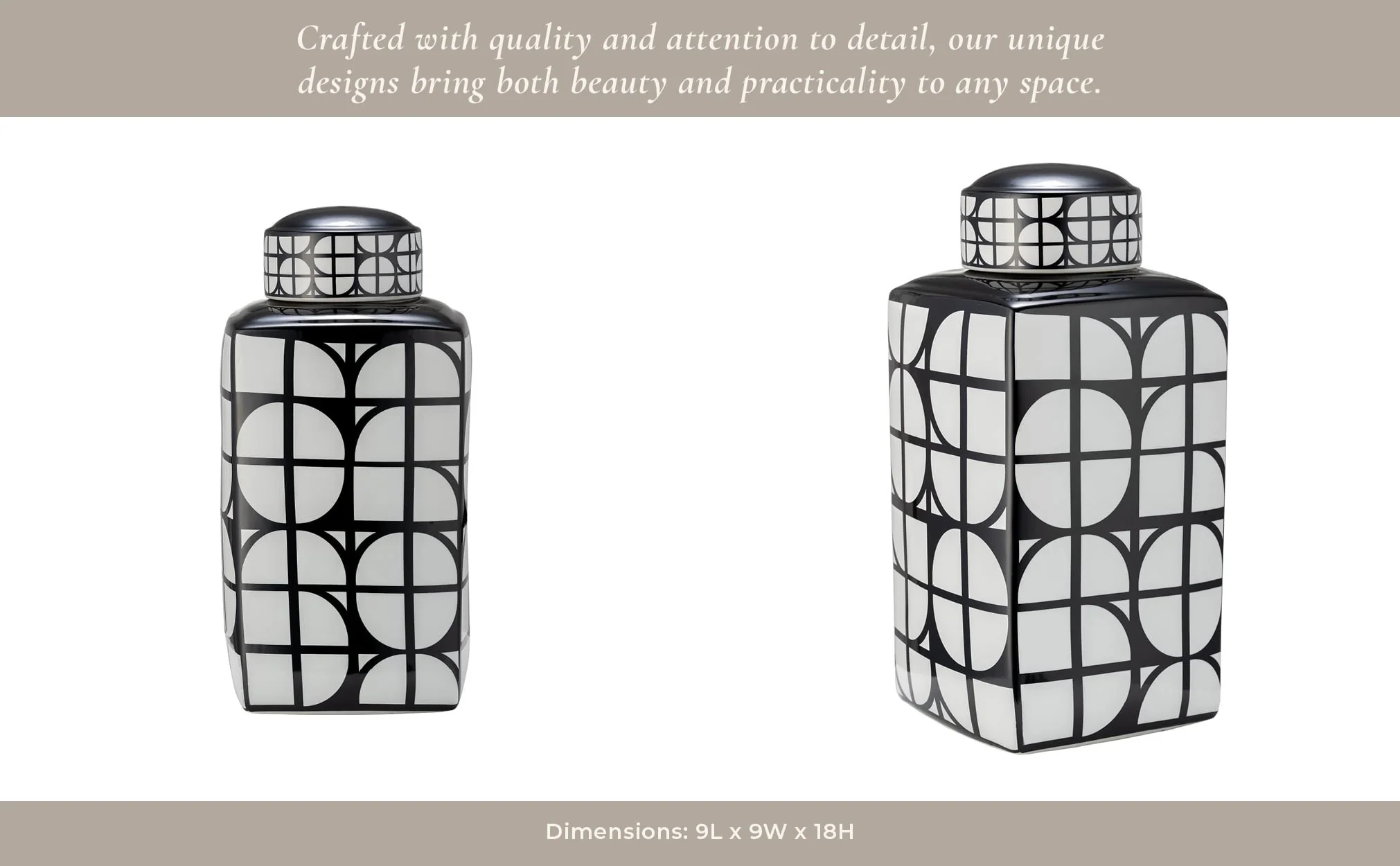 Cer, 18"h Square Jar W/ Lid, Black/white - Image 7