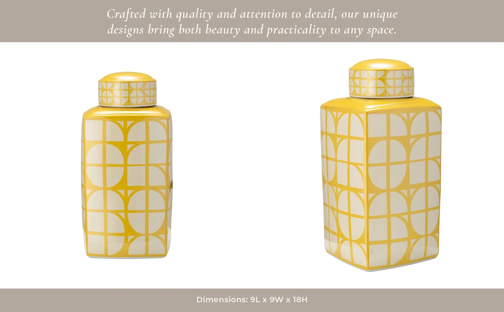 Cer, 18"h Square Jar W/ Lid, Yellow/cotton - Image 5