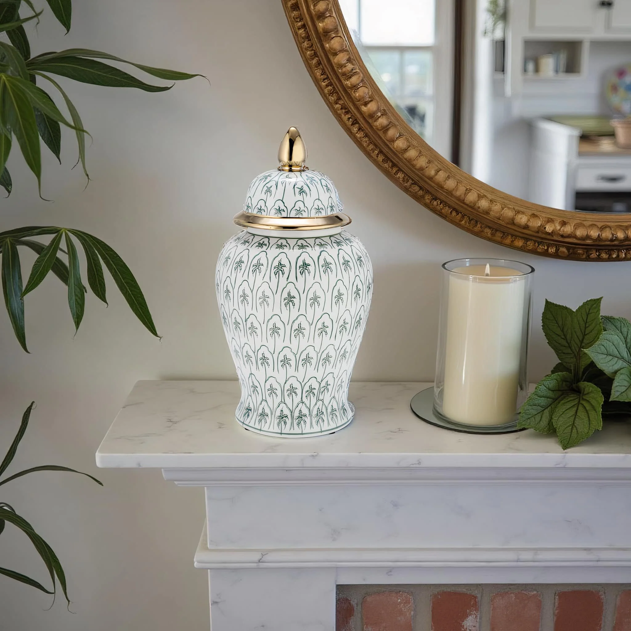 Cer, 18"h Temple Jar, Green/gold - Image 13