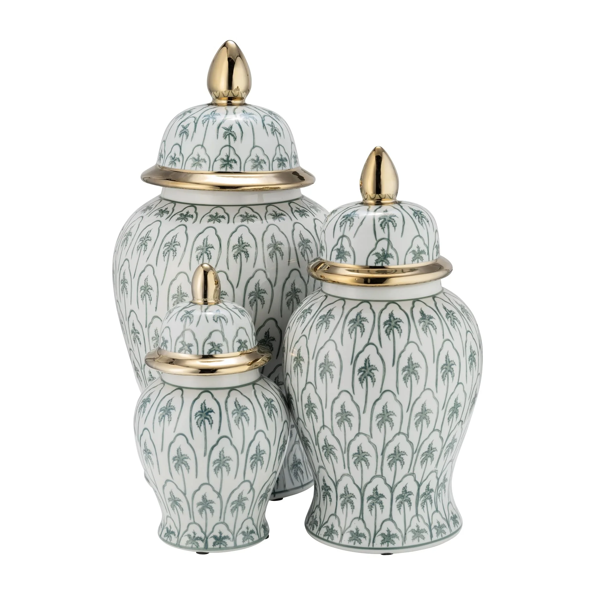 Cer, 18"h Temple Jar, Green/gold - Image 7