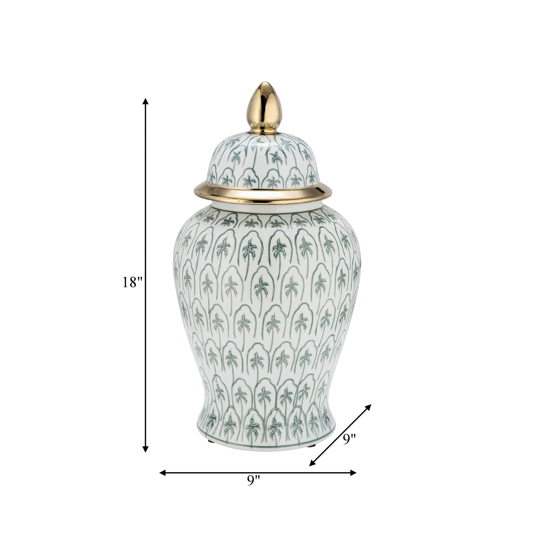 Cer, 18"h Temple Jar, Green/gold - Image 8