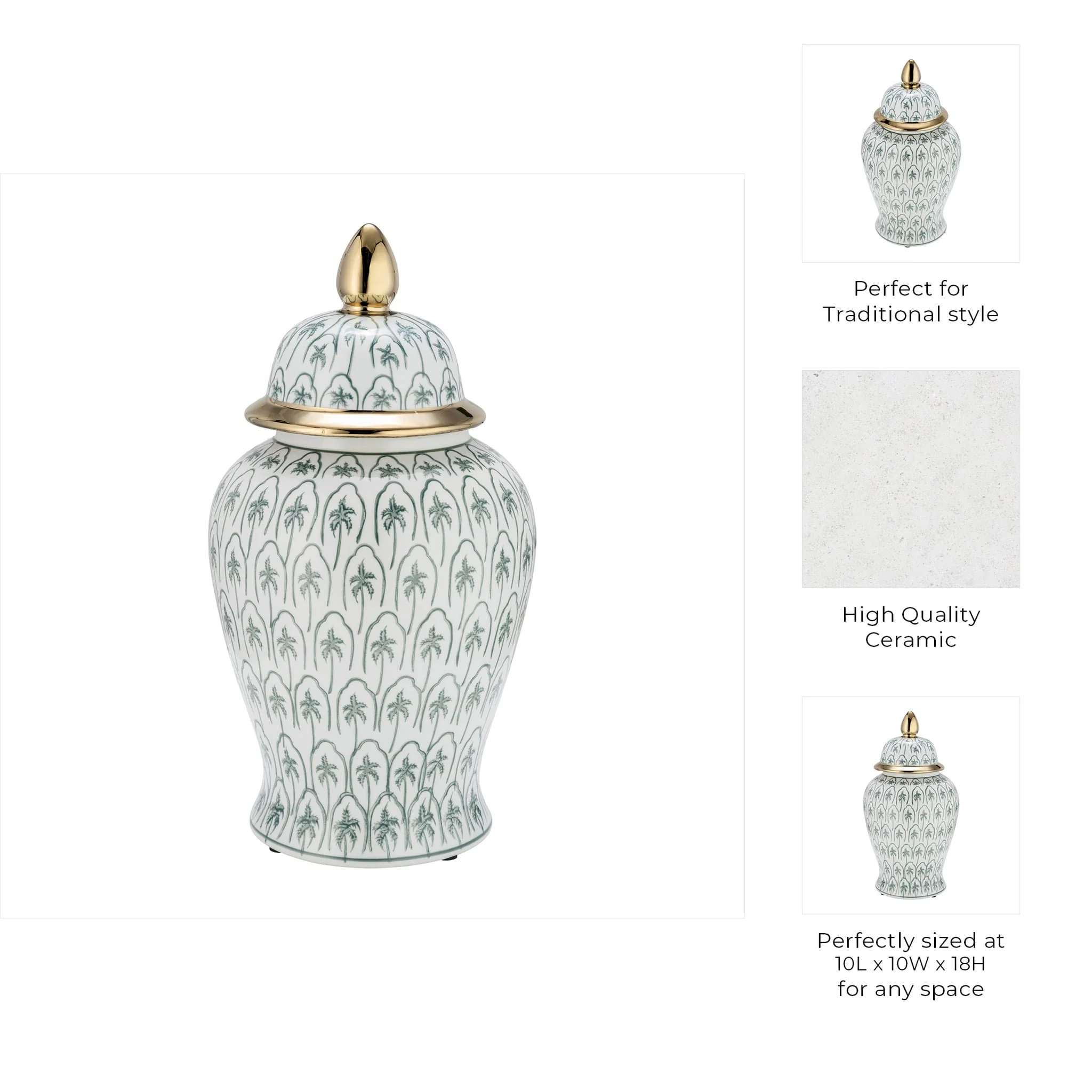Cer, 18"h Temple Jar, Green/gold - Image 9