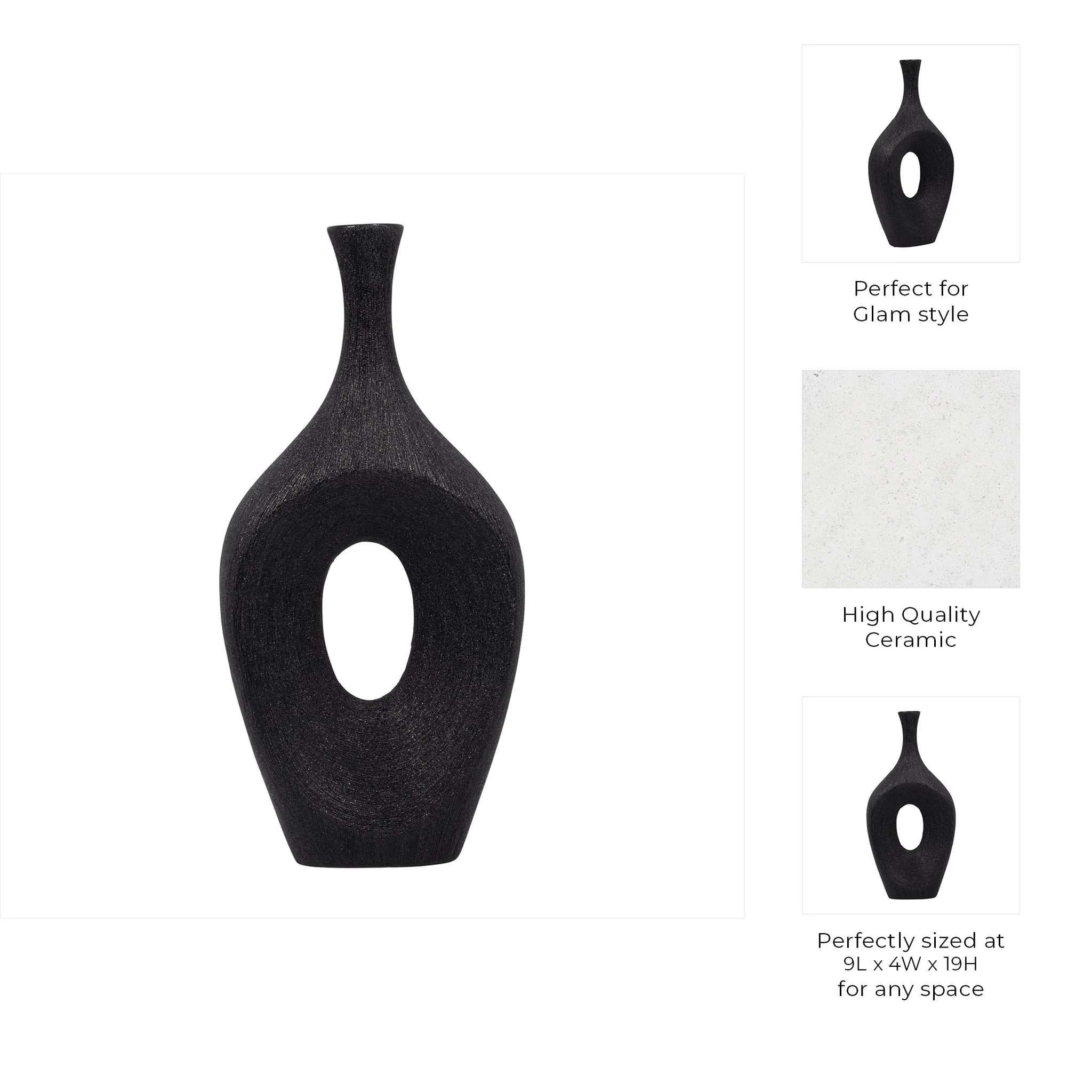 Cer, 19" Beaded Open Cut Vase, Black - Image 10