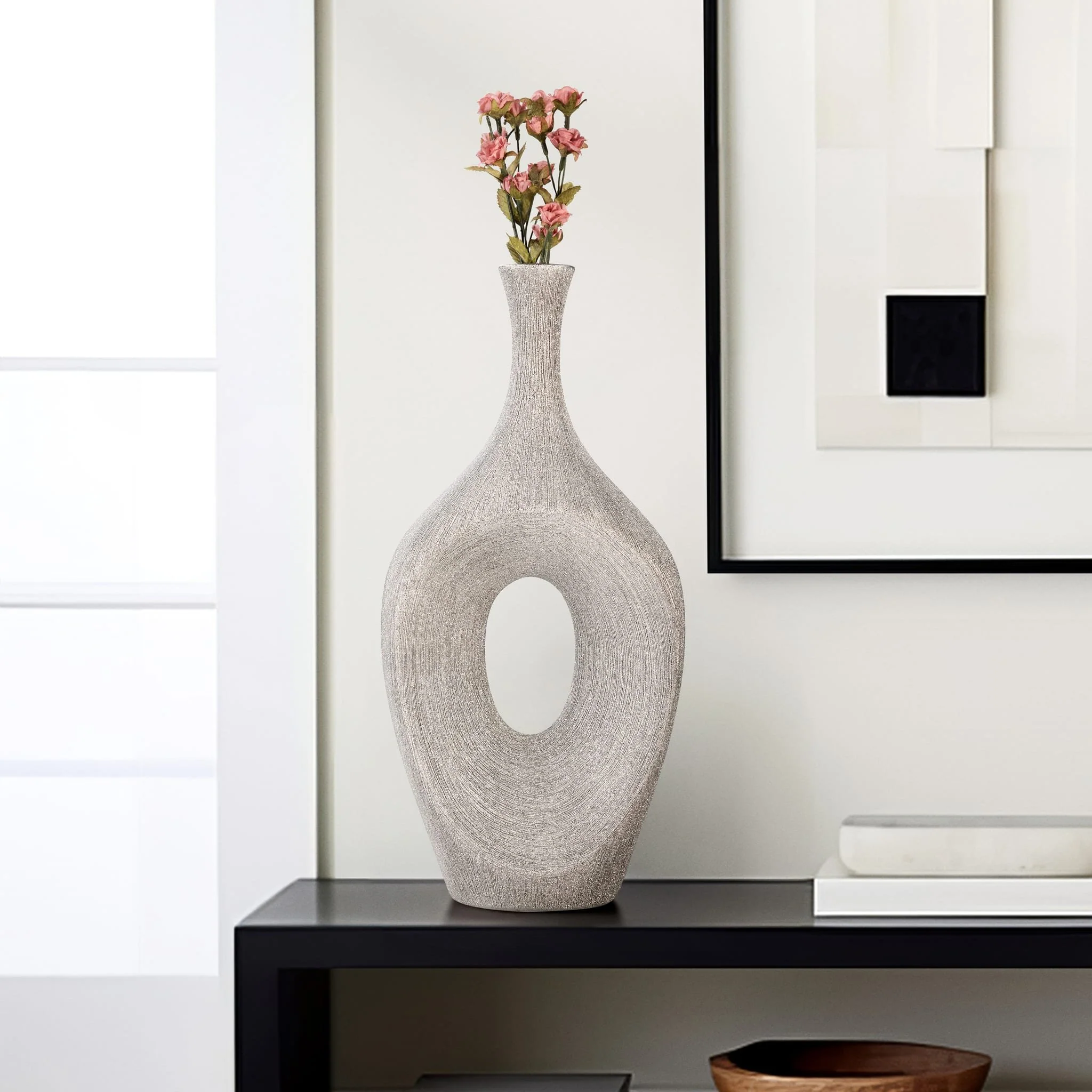 Cer, 19" Beaded Open Cut Vase, Silver - Image 10