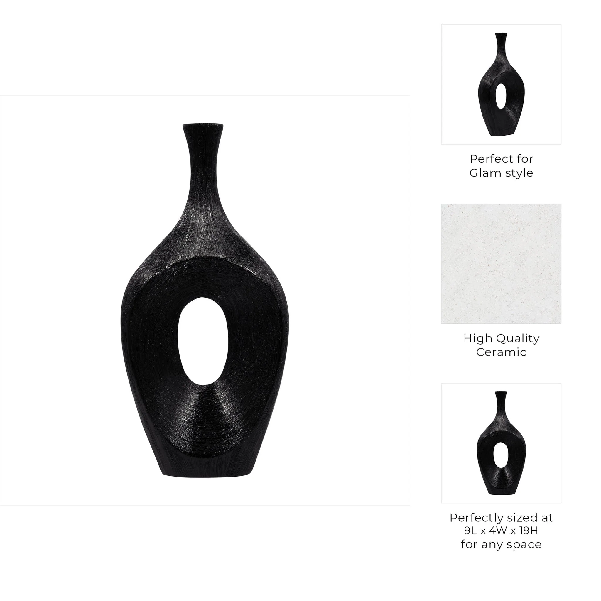 Cer, 19" Scratched Open Cut Vase, Black - Image 10