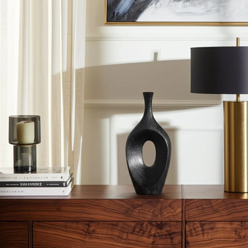 Cer, 19" Scratched Open Cut Vase, Black - Image 12