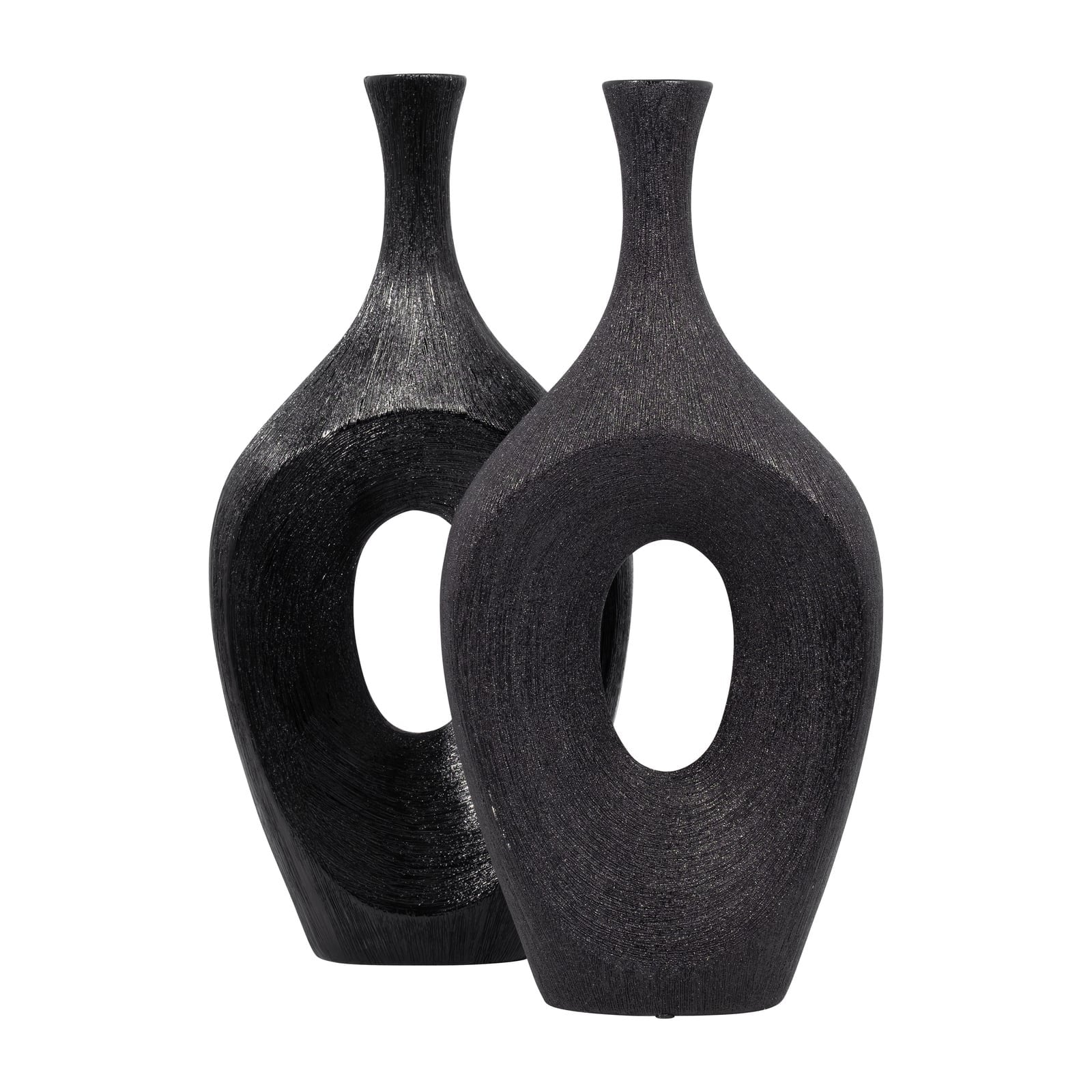 Cer, 19" Scratched Open Cut Vase, Black - Image 8