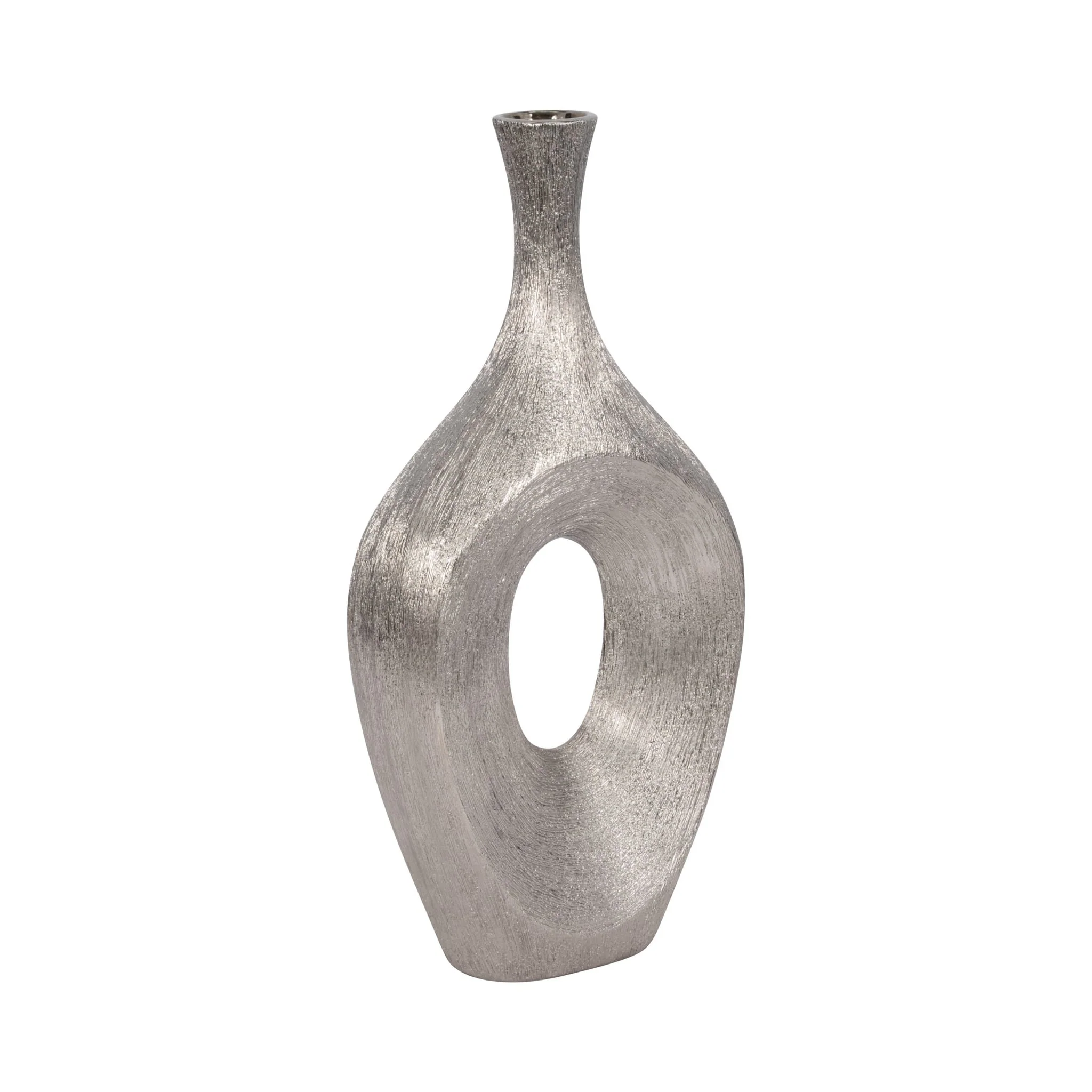 Cer, 19" Scratched Open Cut Vase, Silver - Image 3