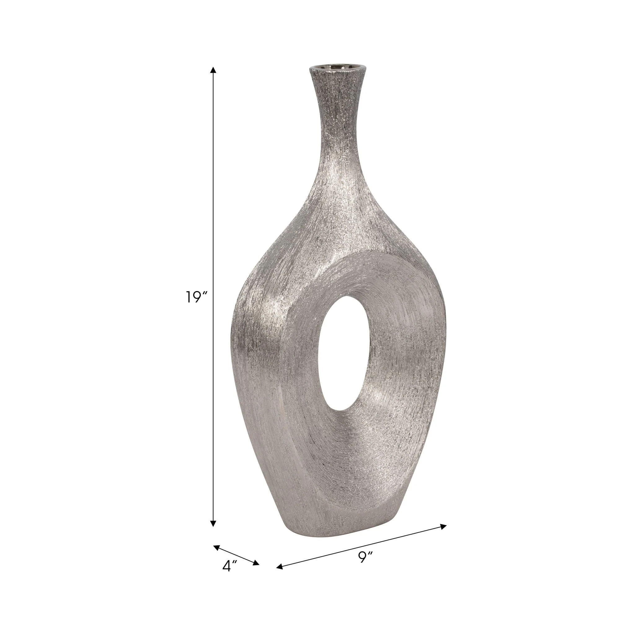 Cer, 19" Scratched Open Cut Vase, Silver - Image 8