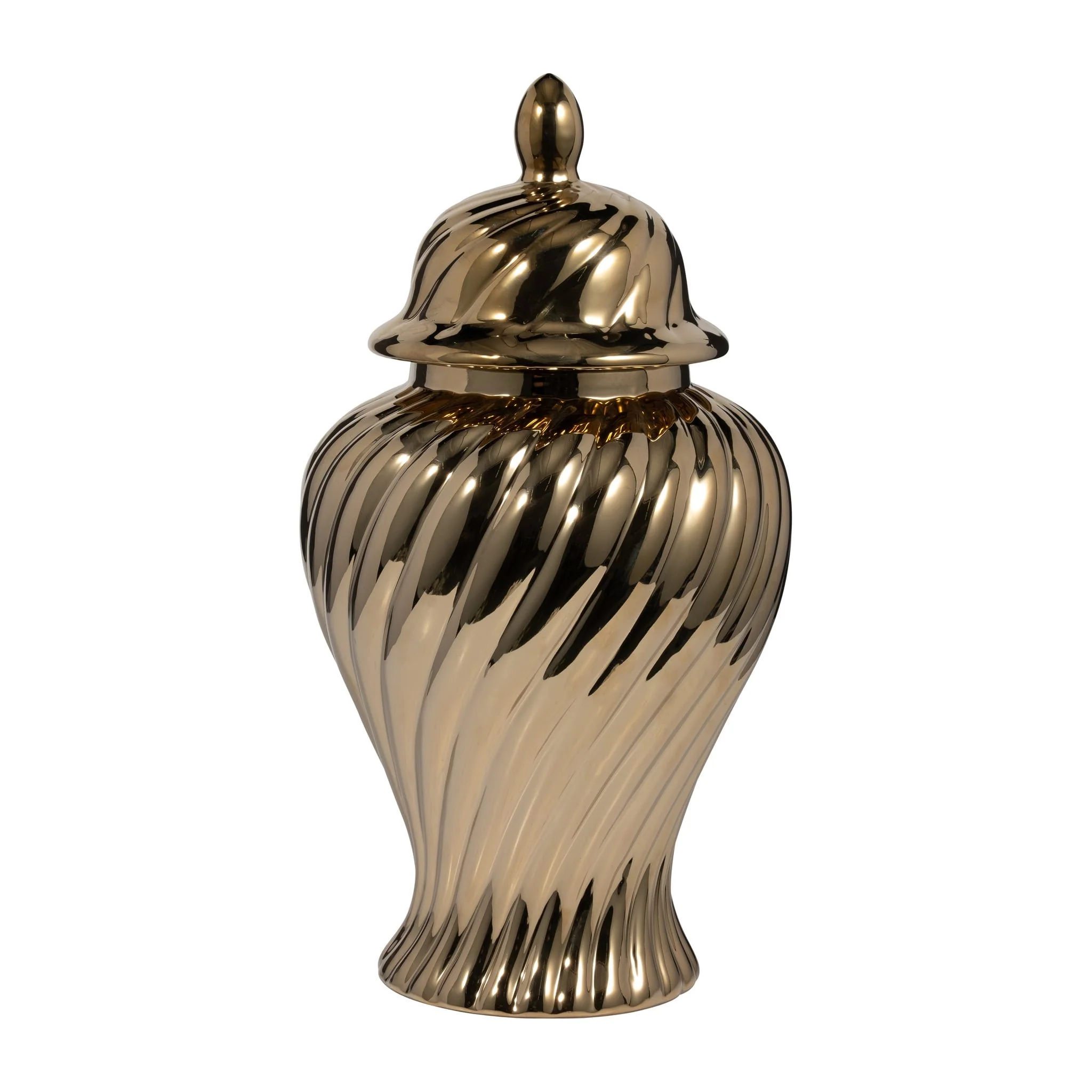 Cer, 20" Swirl Temple Jar, Gold - Image 3