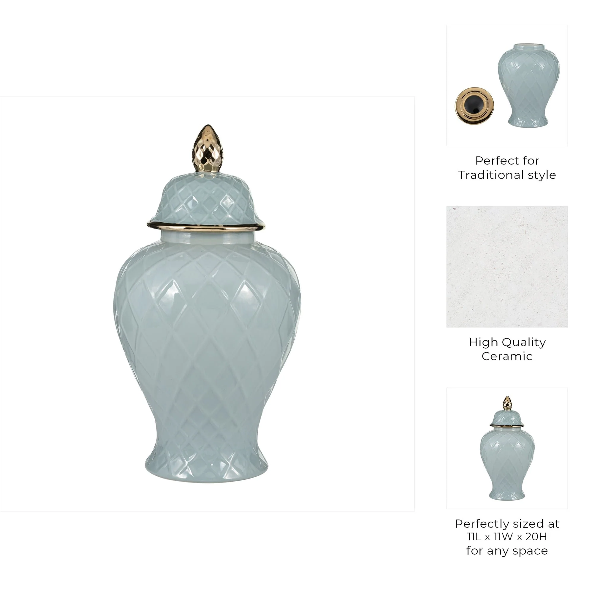 Cer, 20"h Rope Temple Jar, Blue/gold - Image 9
