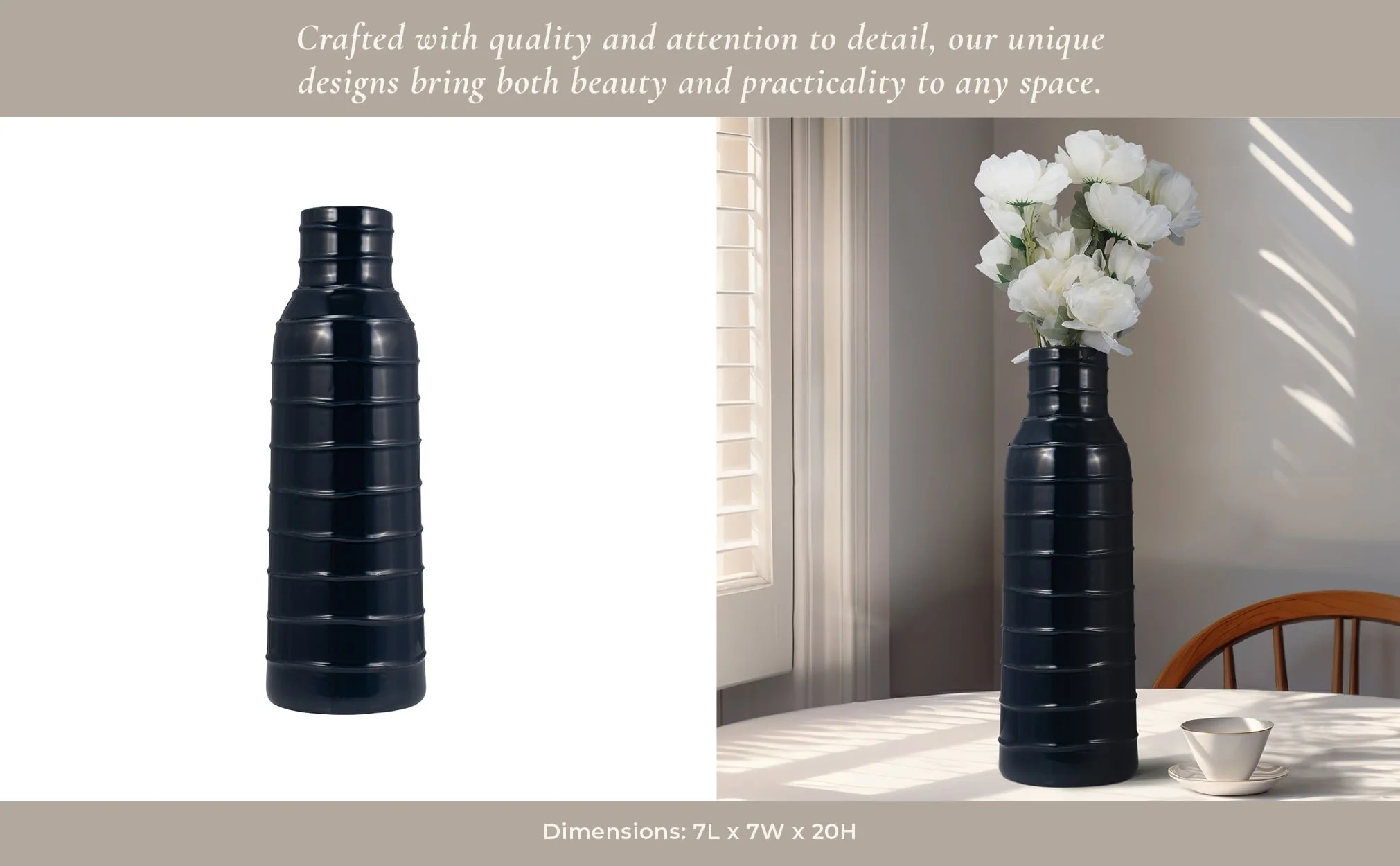 Cer, 20"h Tribal Vase, Navy Blue - Image 10