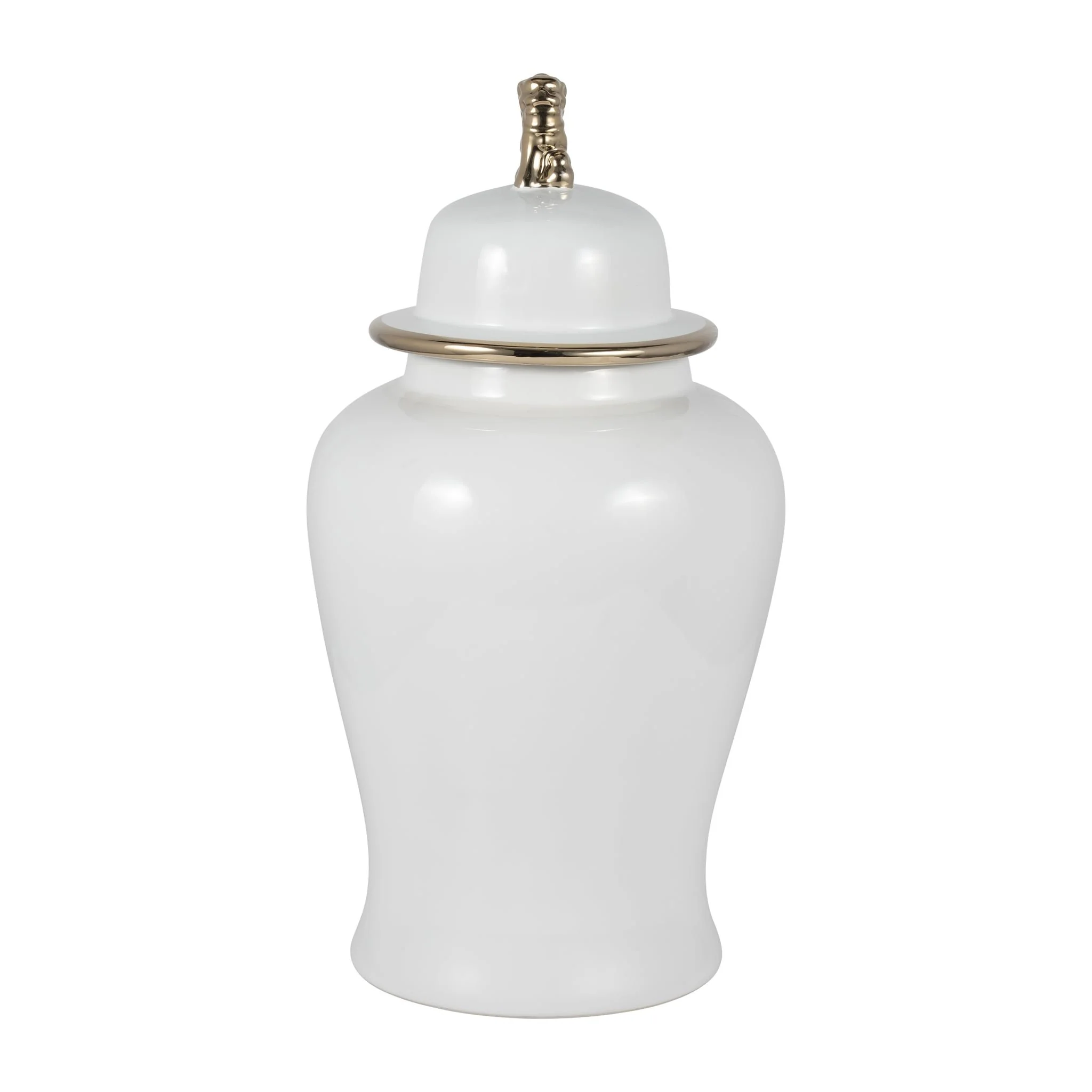 Cer, 24" Lion Head Temple Jar, White/gold - Image 2