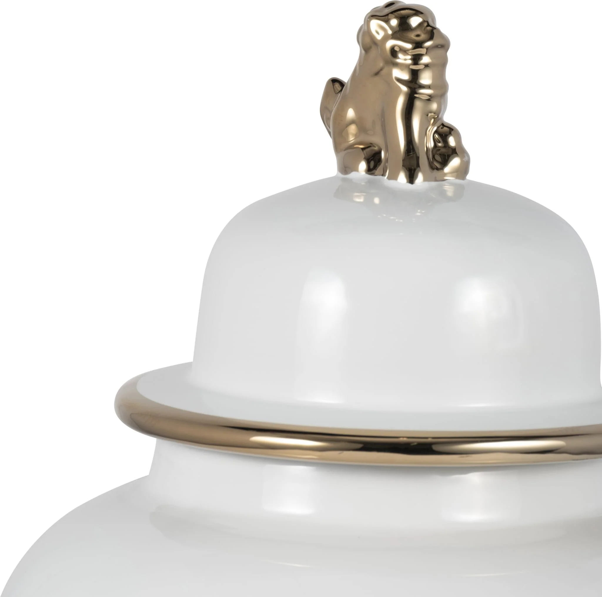 Cer, 24" Lion Head Temple Jar, White/gold - Image 4