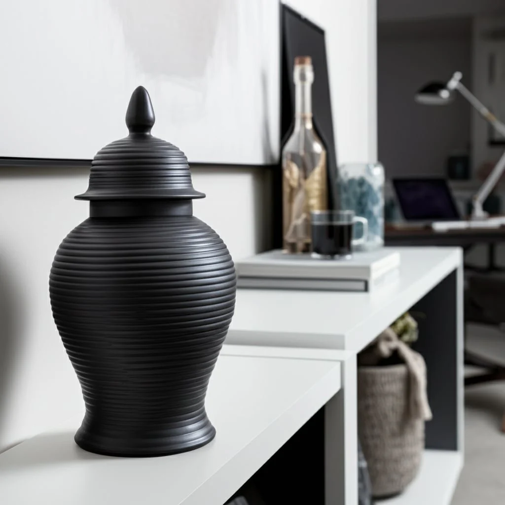 Cer, 24" Ribbed Temple Jar, Black - Image 12