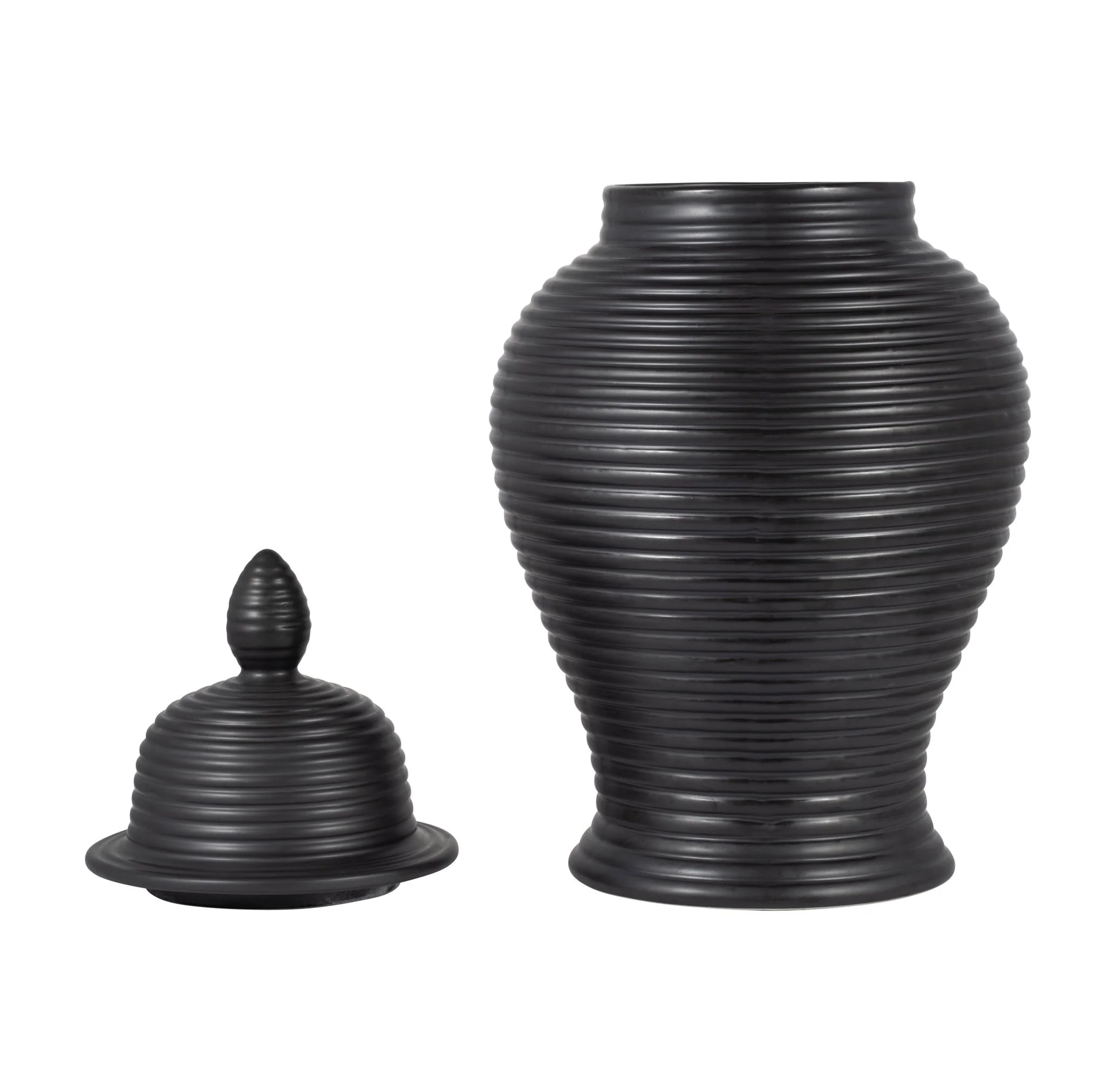 Cer, 24" Ribbed Temple Jar, Black - Image 2