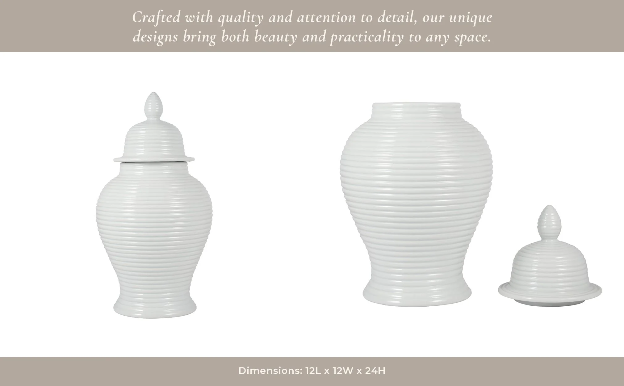 Cer, 24" Ribbed Temple Jar, White - Image 12