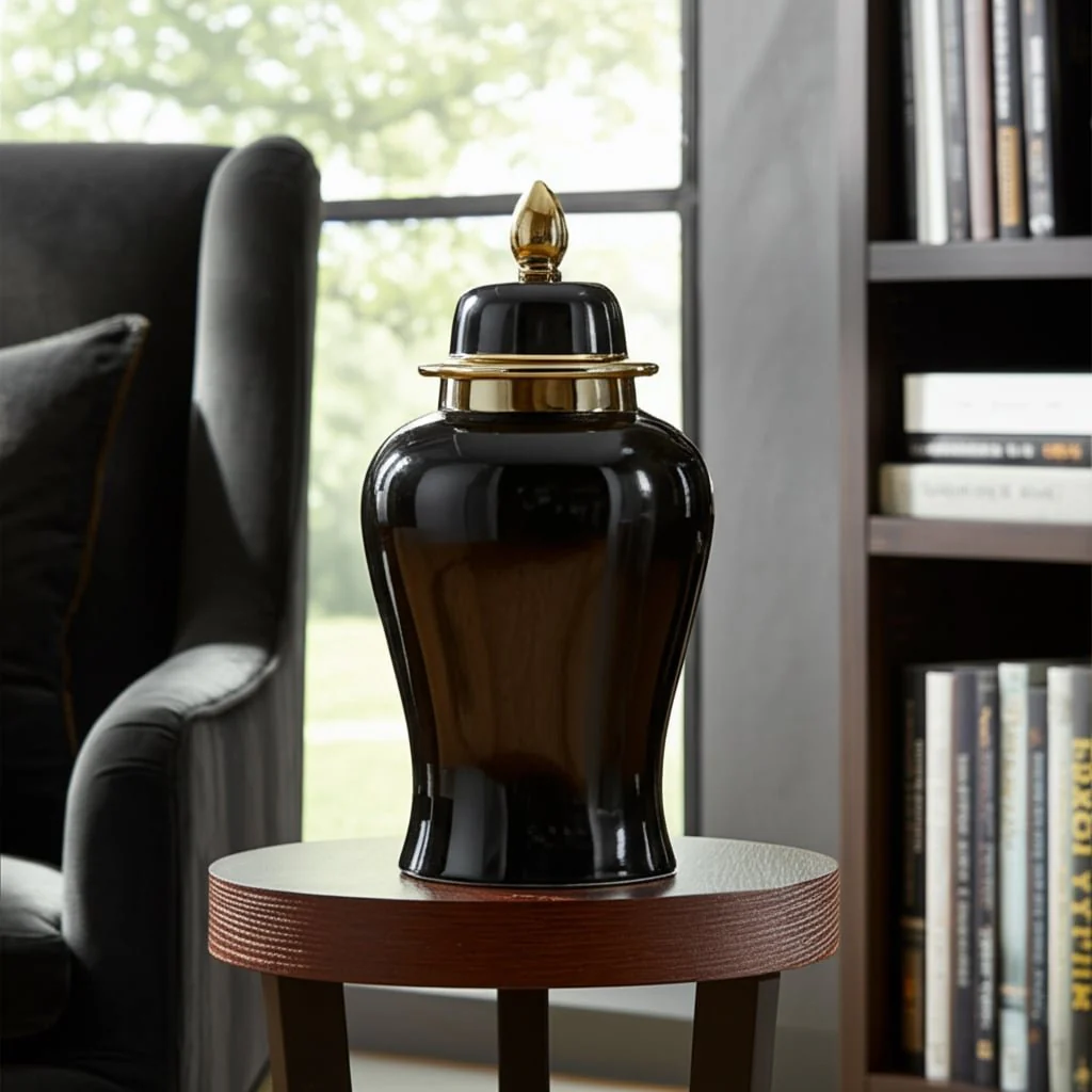 Cer, 24" Temple Jar, Black/gold - Image 12