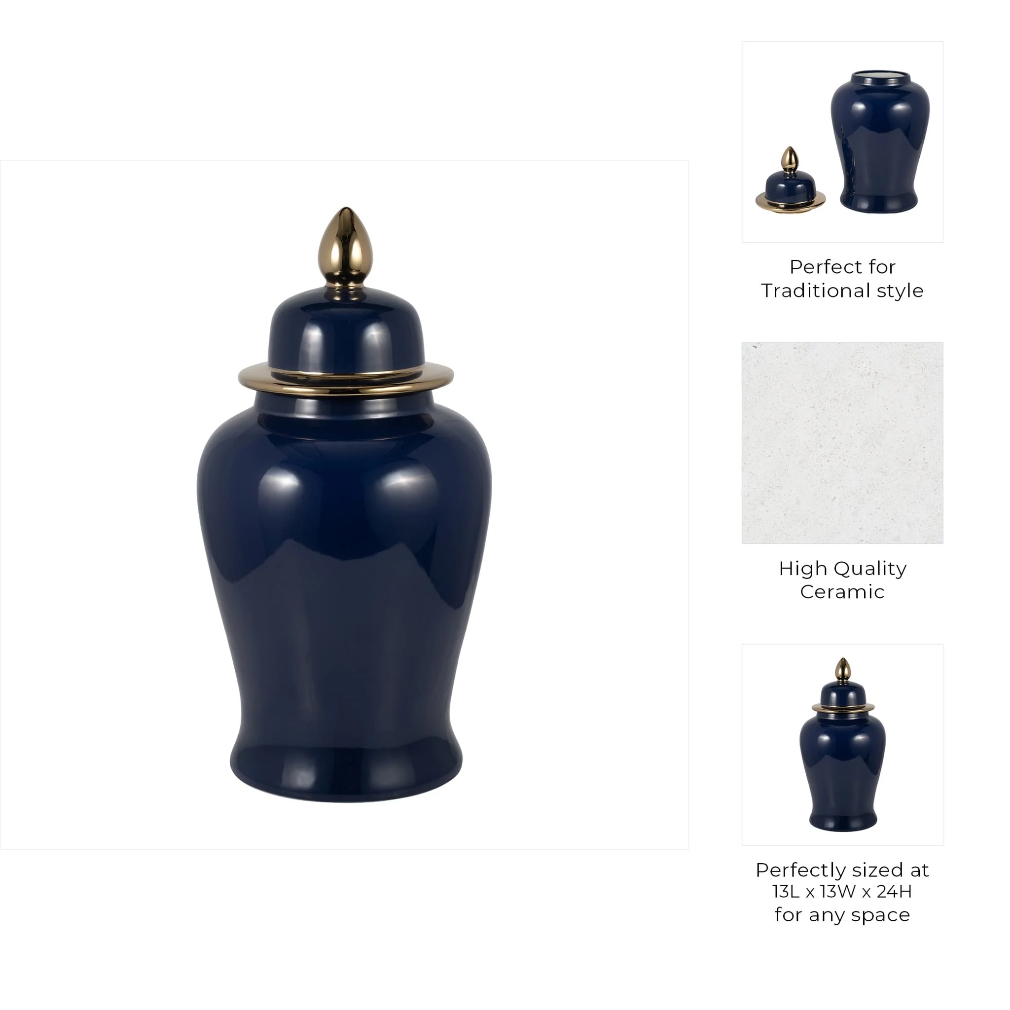 Cer, 24" Temple Jar, Navy/gold - Image 9