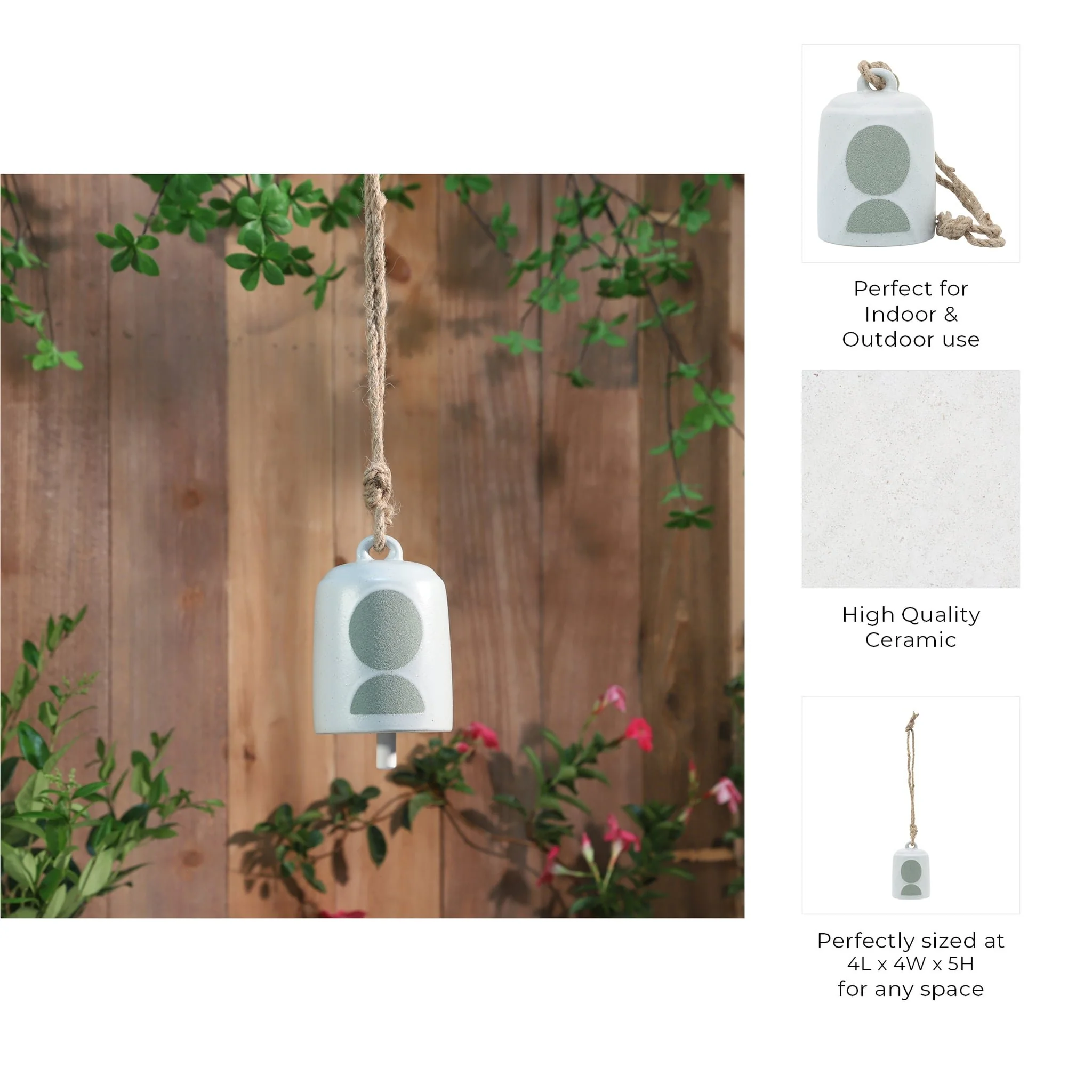 Cer, 4" Hanging Bell Circles, White/green - Image 5