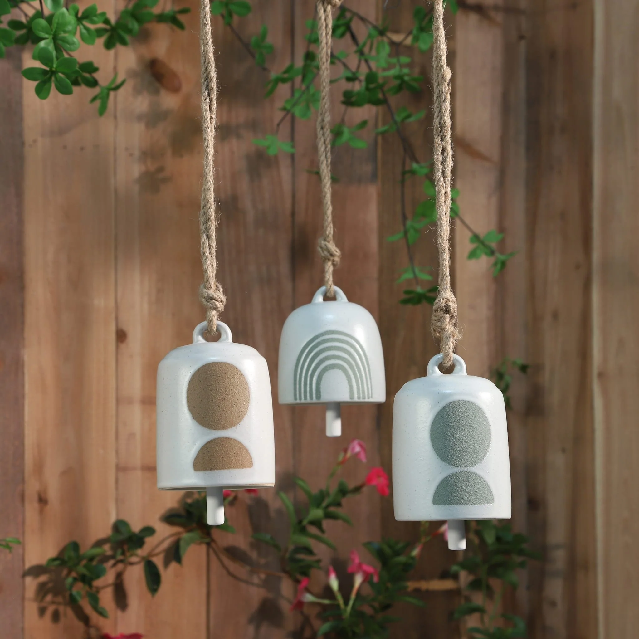 Cer, 4" Hanging Bell Rainbow, White/green - Image 6