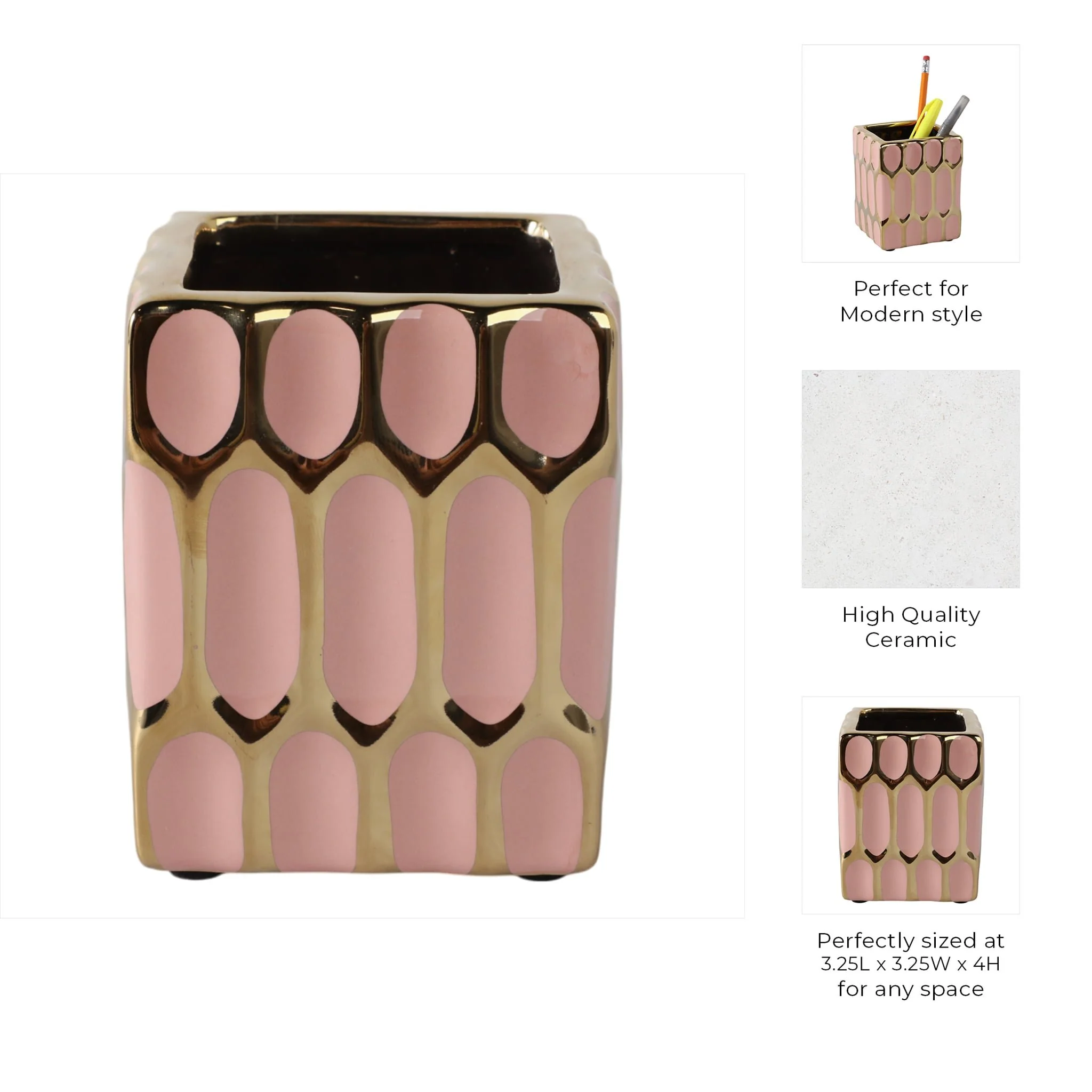 Cer, 4"h Pen Holder, Blush/gold - Image 9