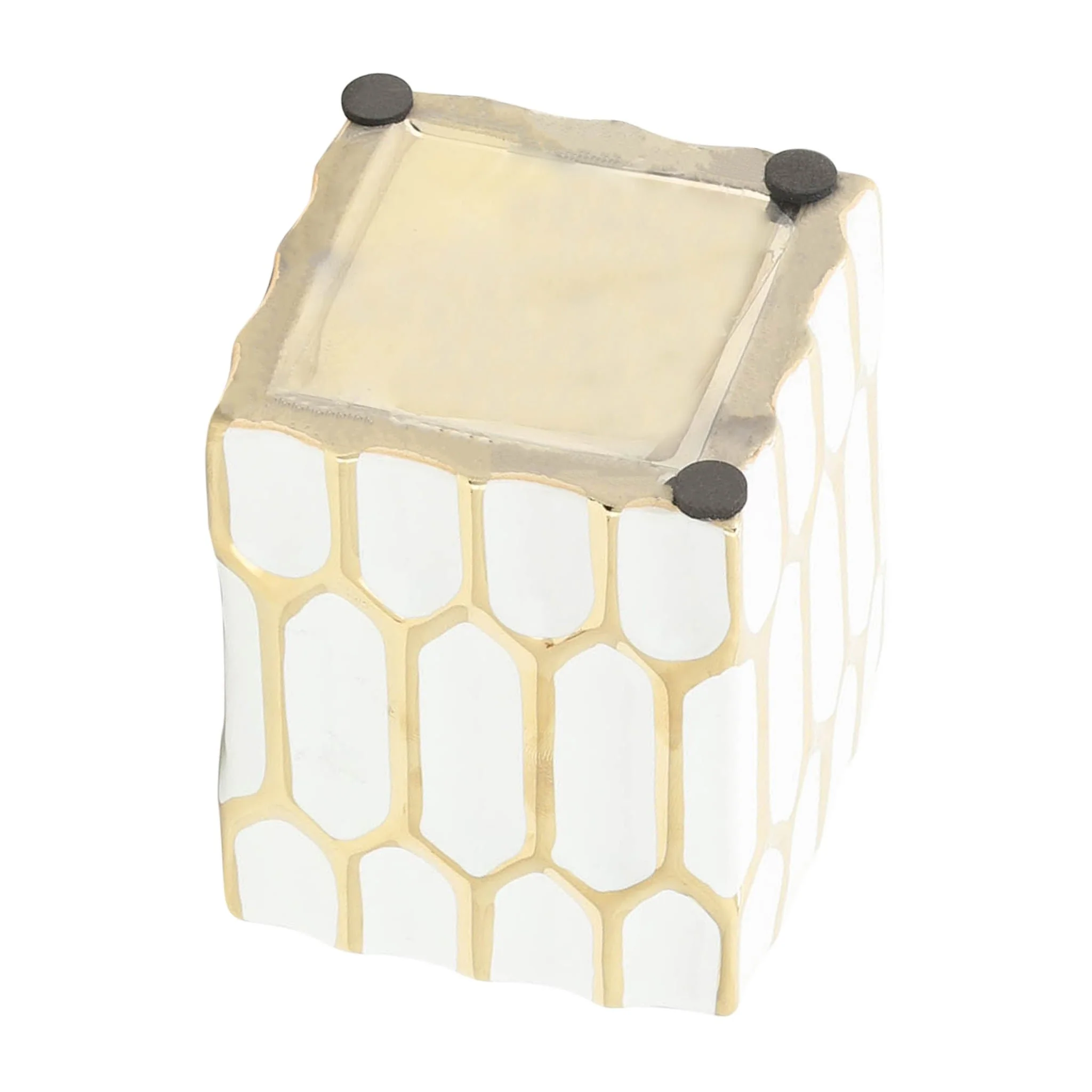 Cer, 4"h Pen Holder, White/gold - Image 6