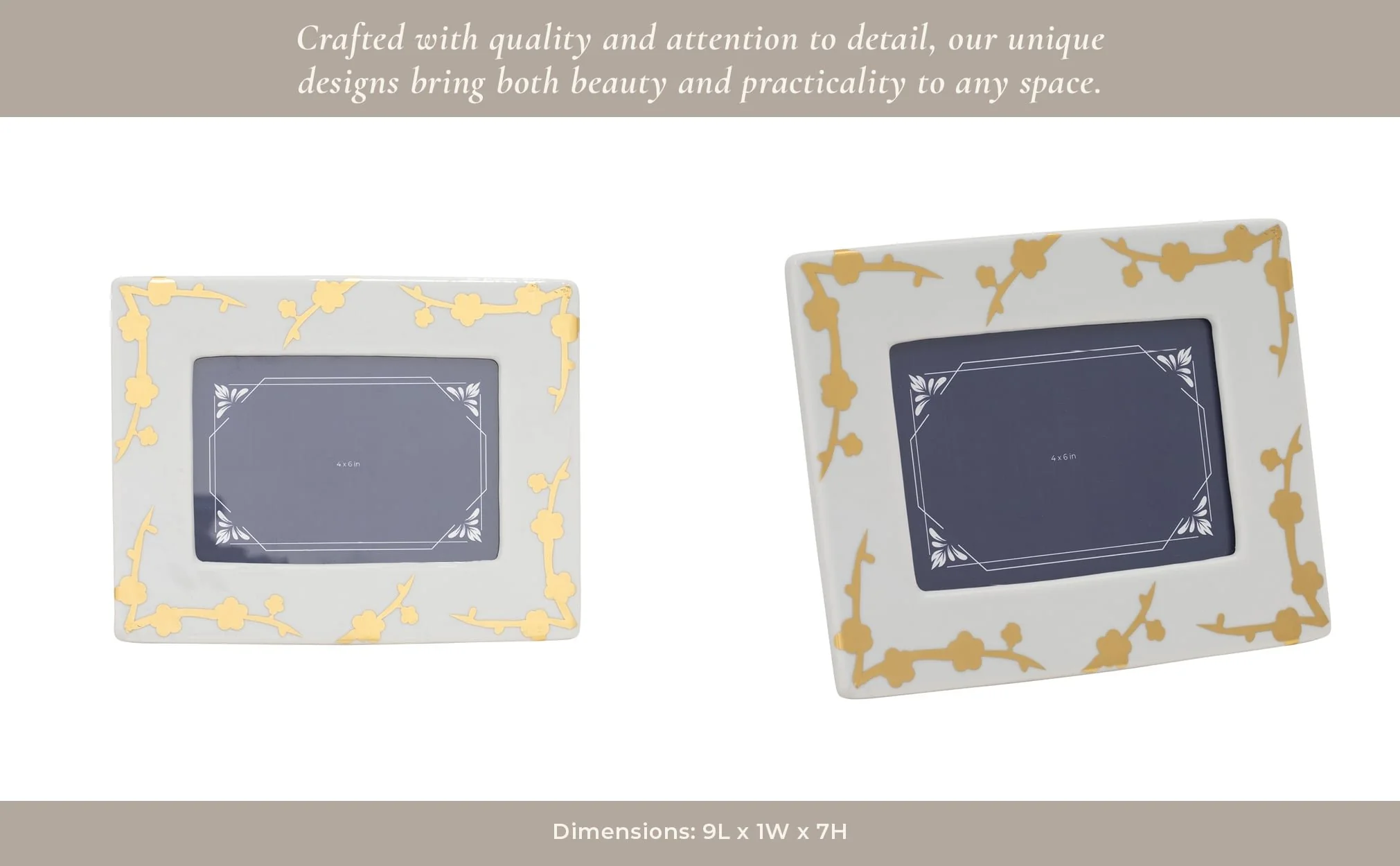 Cer, 4x6 Cherry Blossom Photo Frame, Gold/white - Image 13