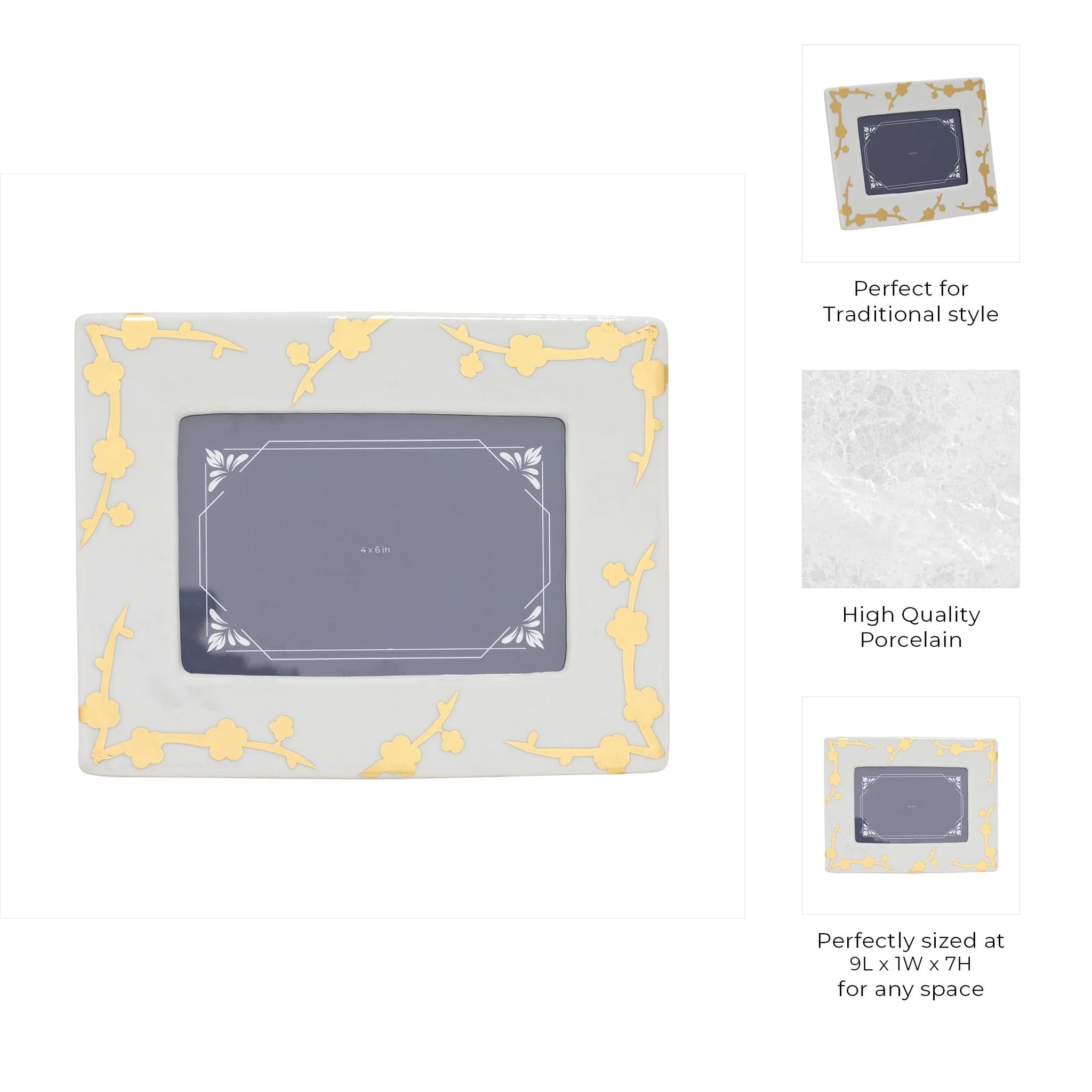 Cer, 4x6 Cherry Blossom Photo Frame, Gold/white - Image 8