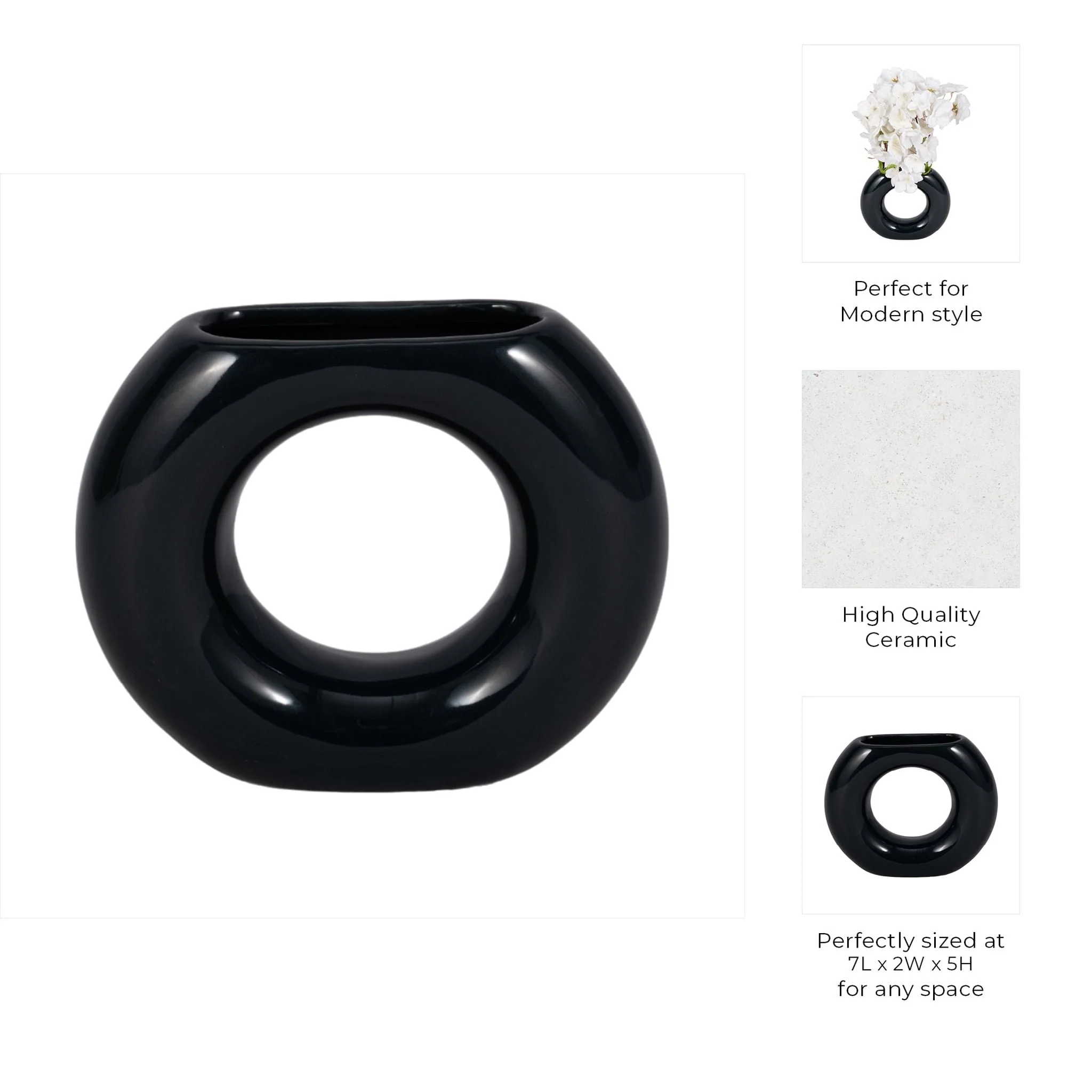 Cer, 5" Donut Vase, Navy - Image 9