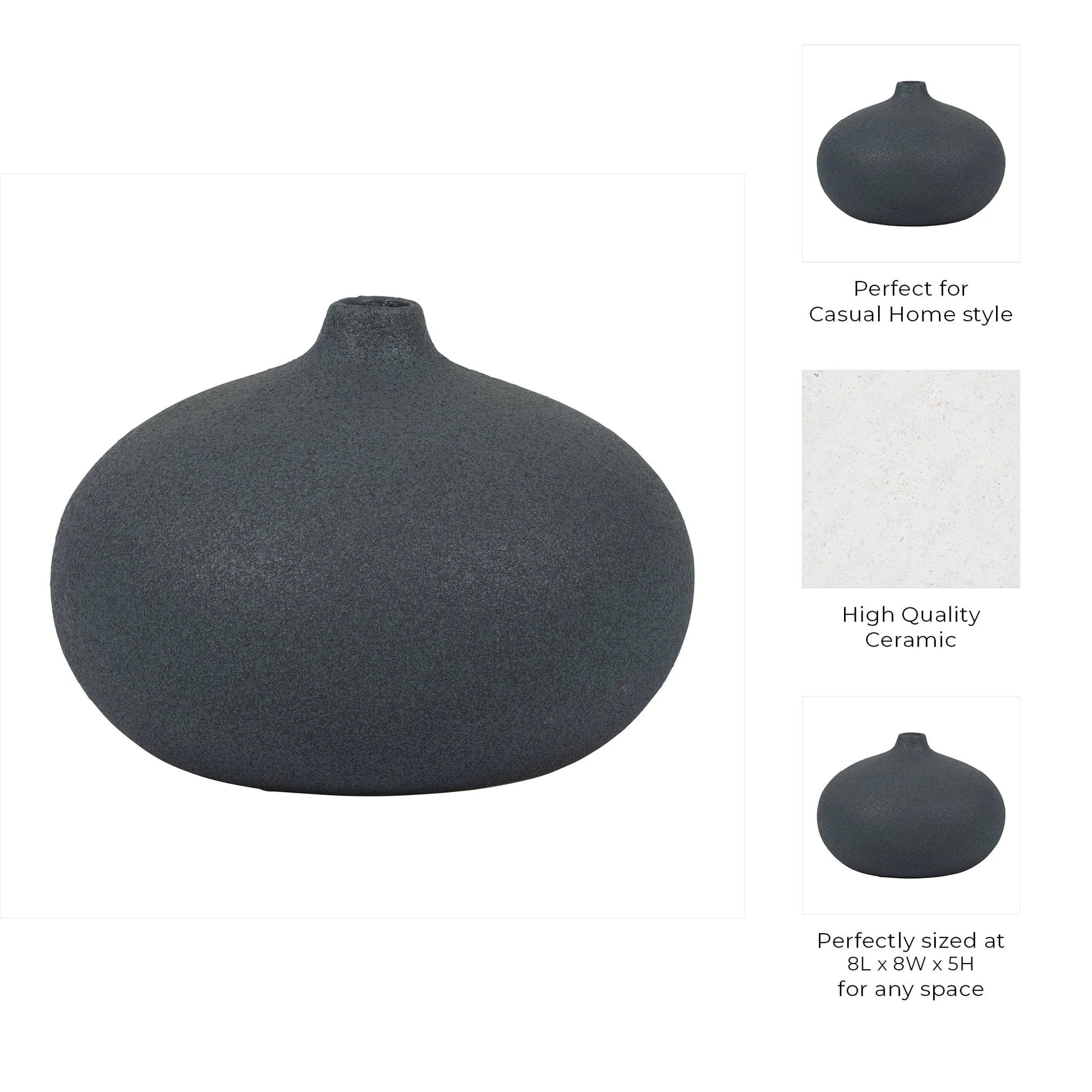 Cer, 5" Round Volcanic Vase, Denim Navy Blue - Image 9