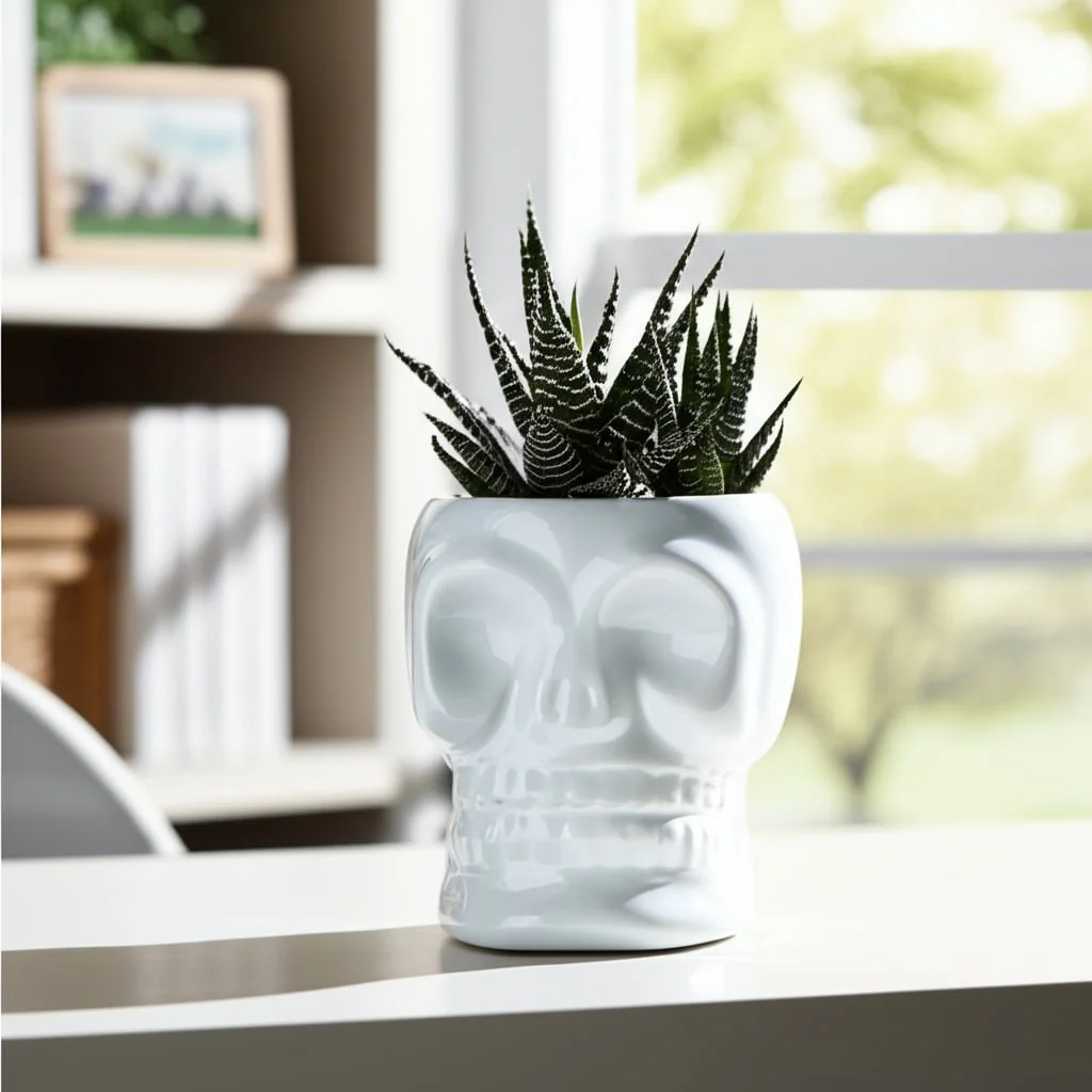 Cer, 5" Skull Vase, White - Image 11